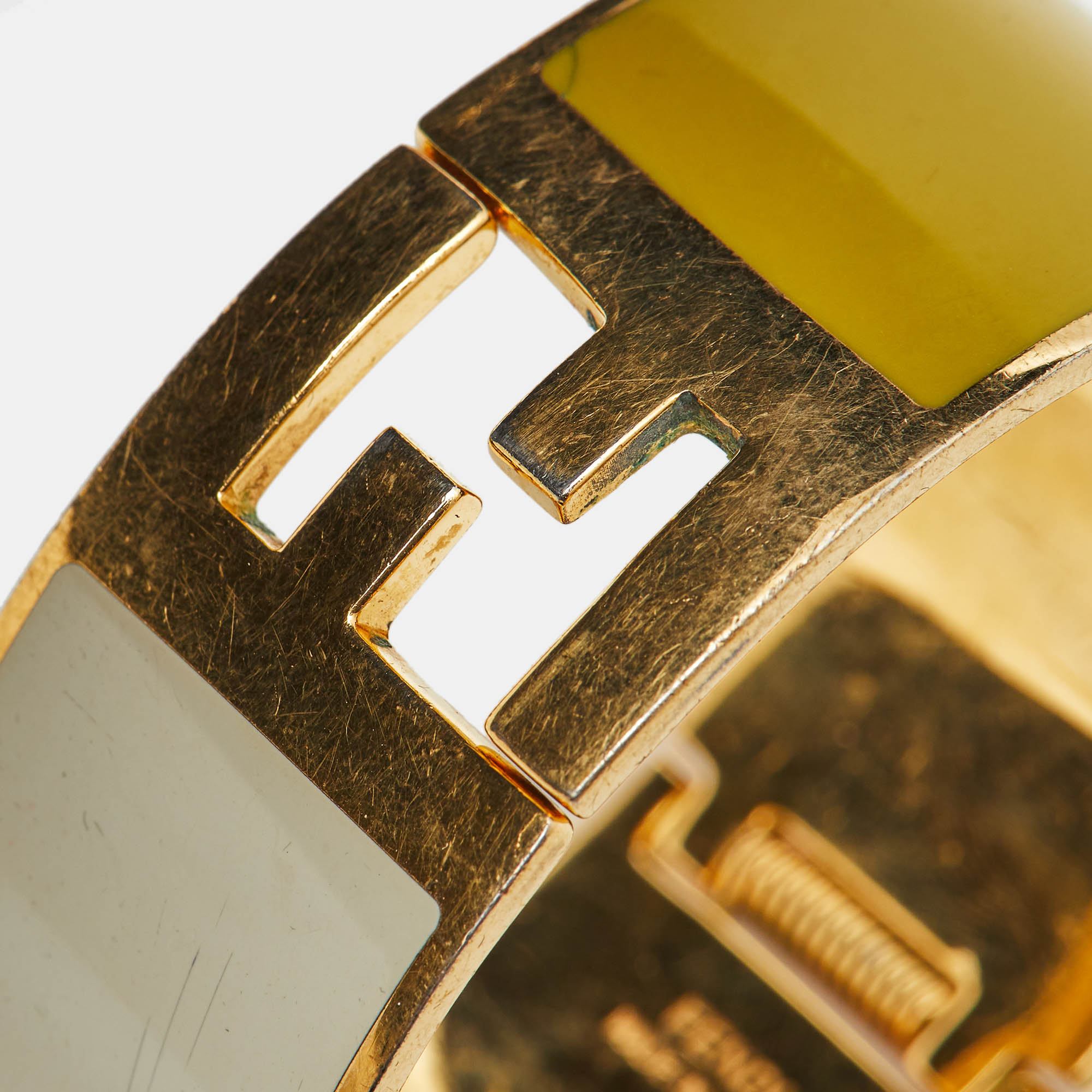 Fendi Fendista Bi-color Yellow/White Enamel Gold Tone Wide Bracelet M 