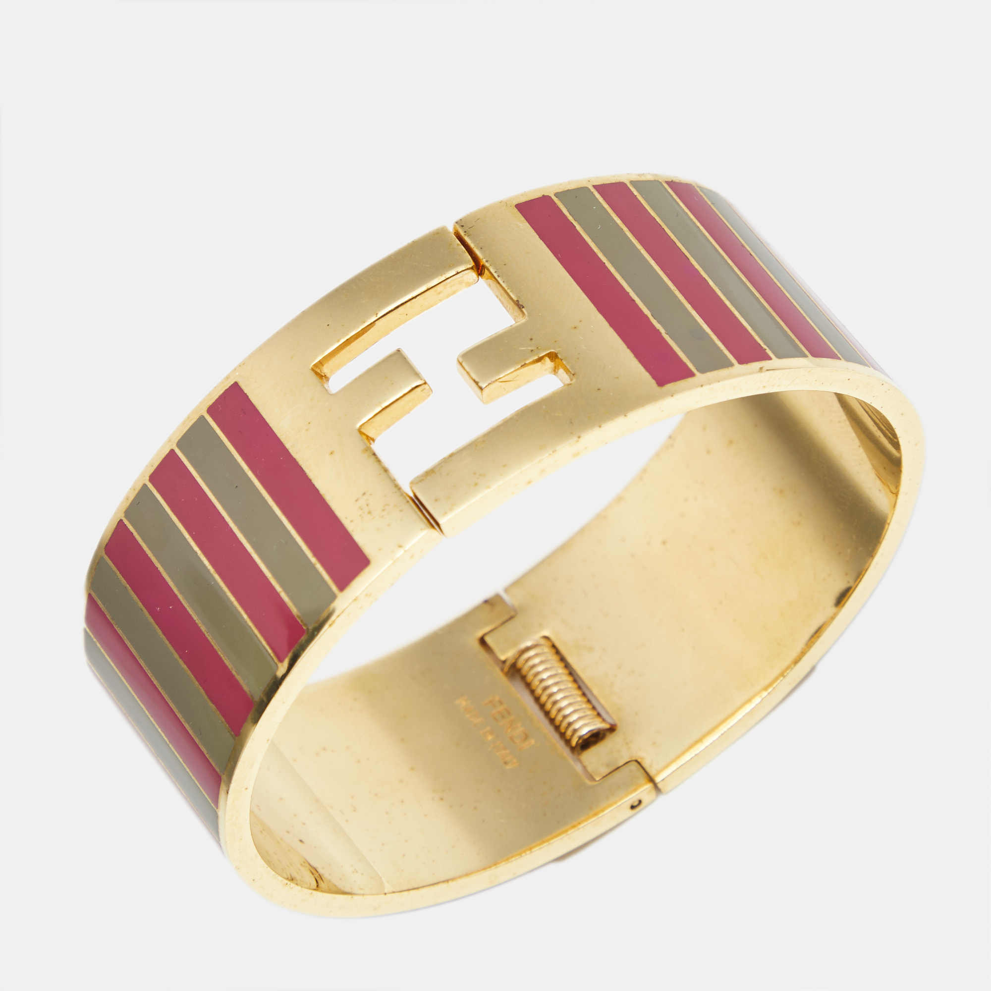 

Fendi Fendista Bi Color Striped Enamel Gold Tone Wide Bracelet