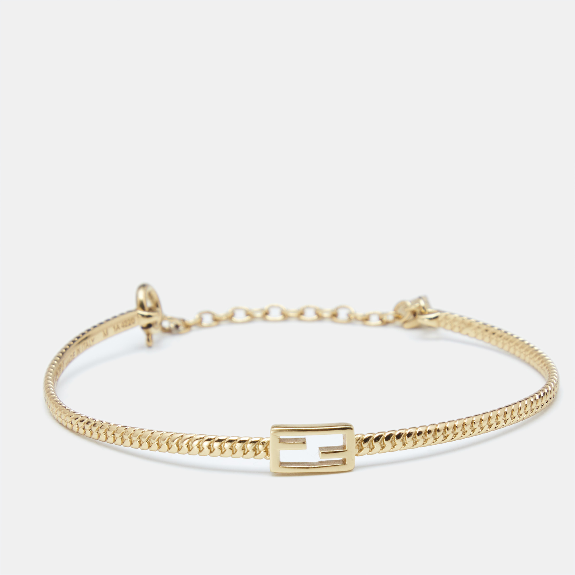 Pre-owned Fendi Baguette Logo Gold Tone Chain Bracelet