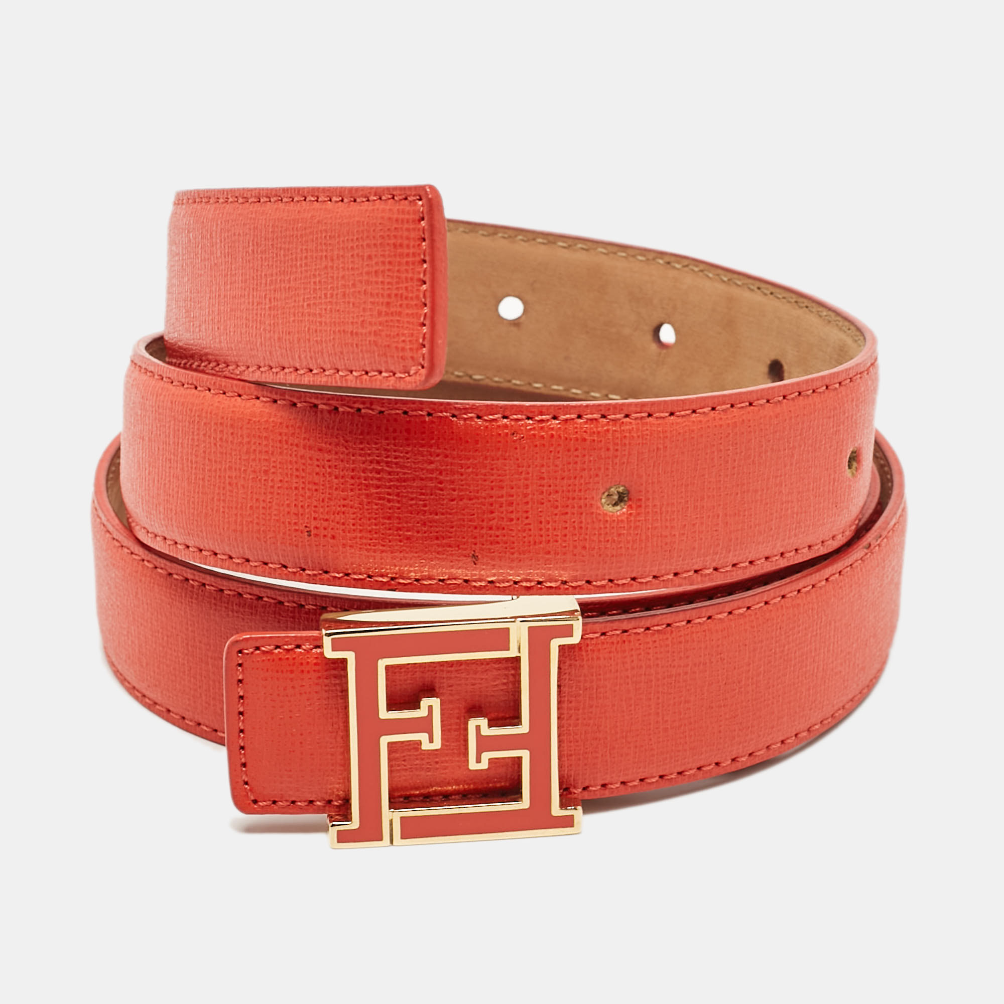 

Fendi Orange Leather FF Logo Buckle Belt 85CM