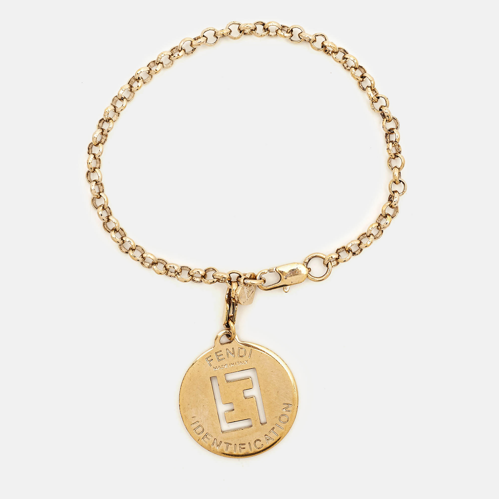 

Fendi FF Identification Charm Gold Tone Bracelet