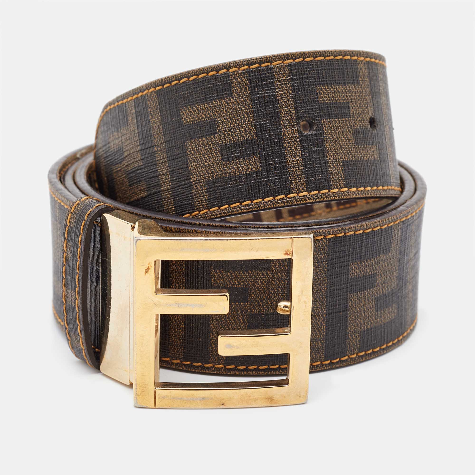 

Fendi Tobacco Zucca and Zucchino Coated Canvas FF Reversible Buckle Belt, Brown