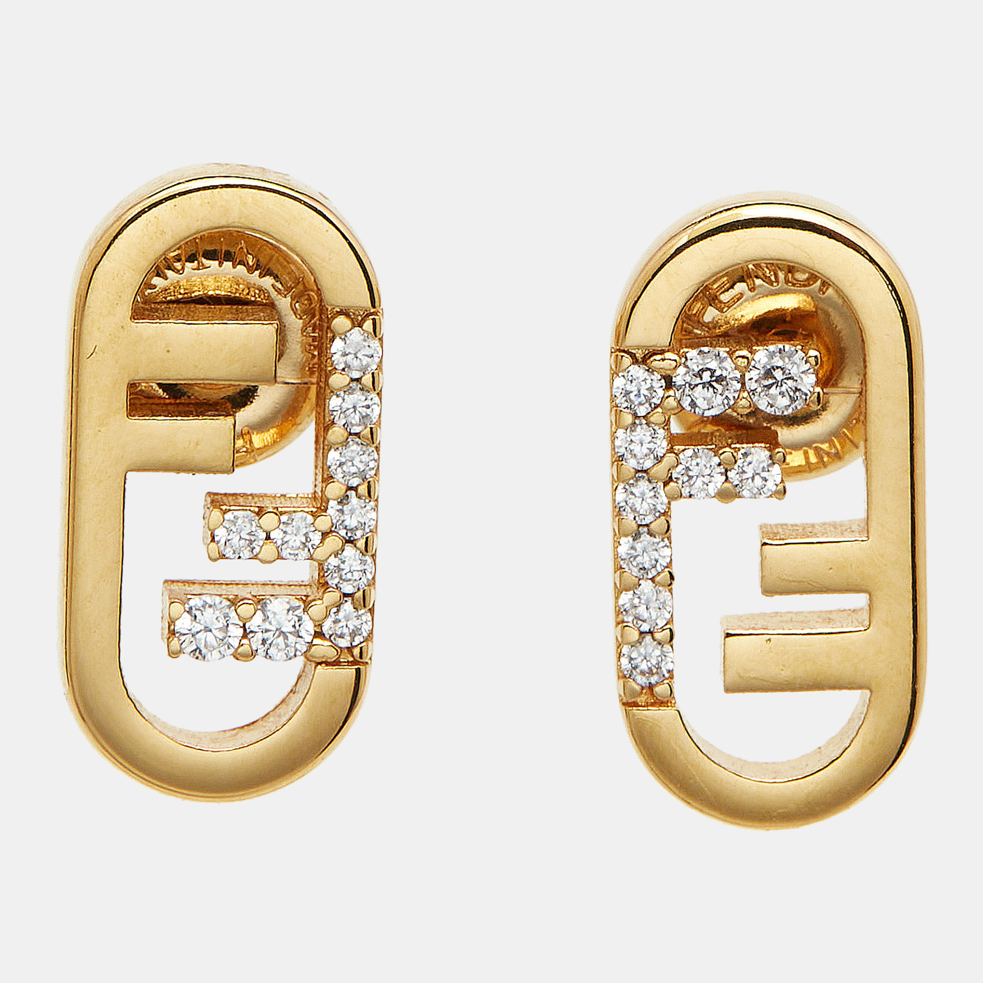 

Fendi O'Lock Crystal Gold Tone Stud Earrings