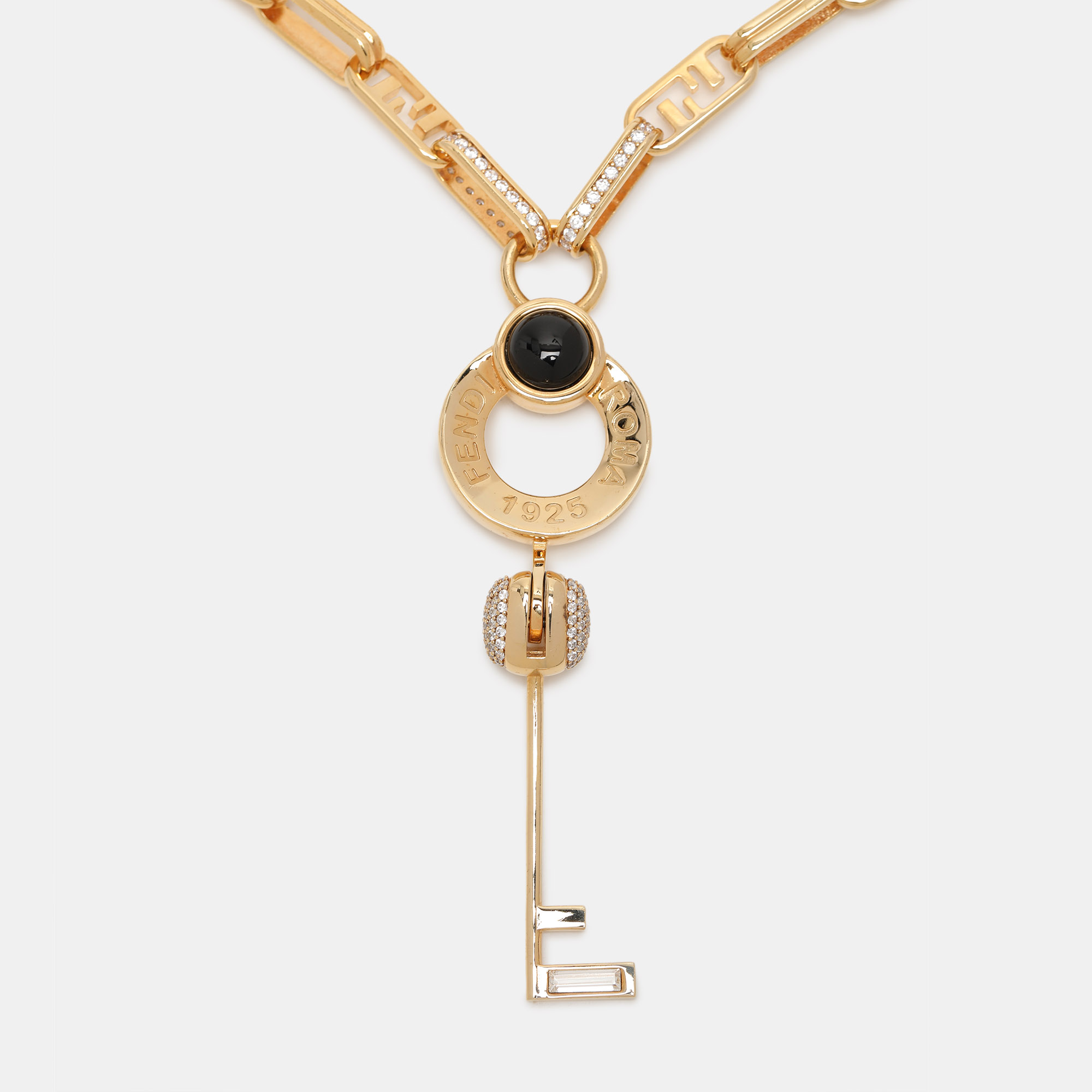 

Fendi Gold Tone Crystal Master Key Pendant Necklace