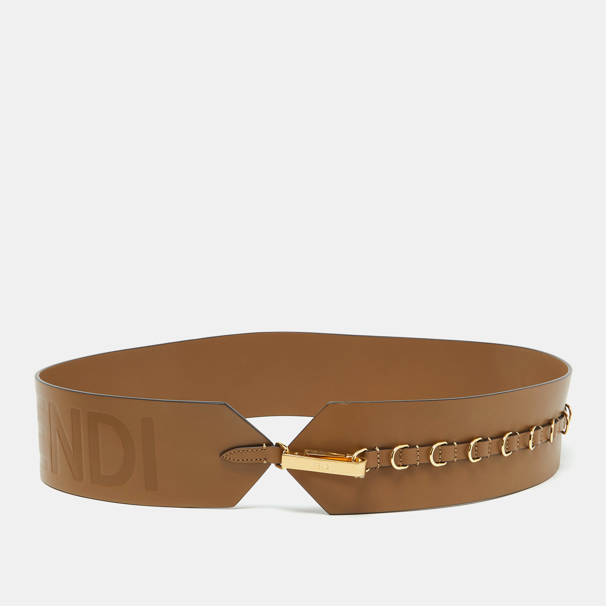 

Fendi Brown Leather Logo Waist Belt