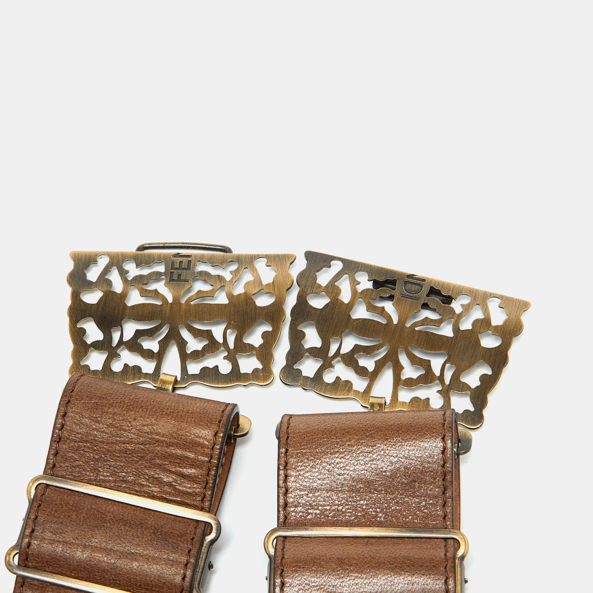 Fendi Brown Leather Mosaic Lapis Statement Belt 80CM 