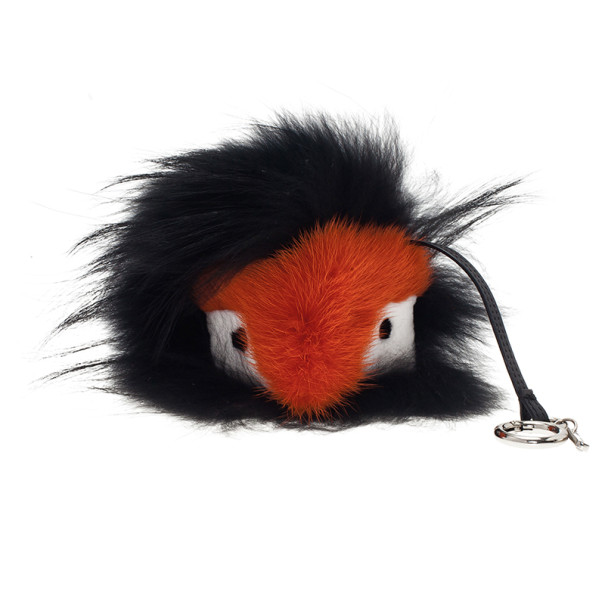 Fendi Black and Orange Monster Fur Keyring