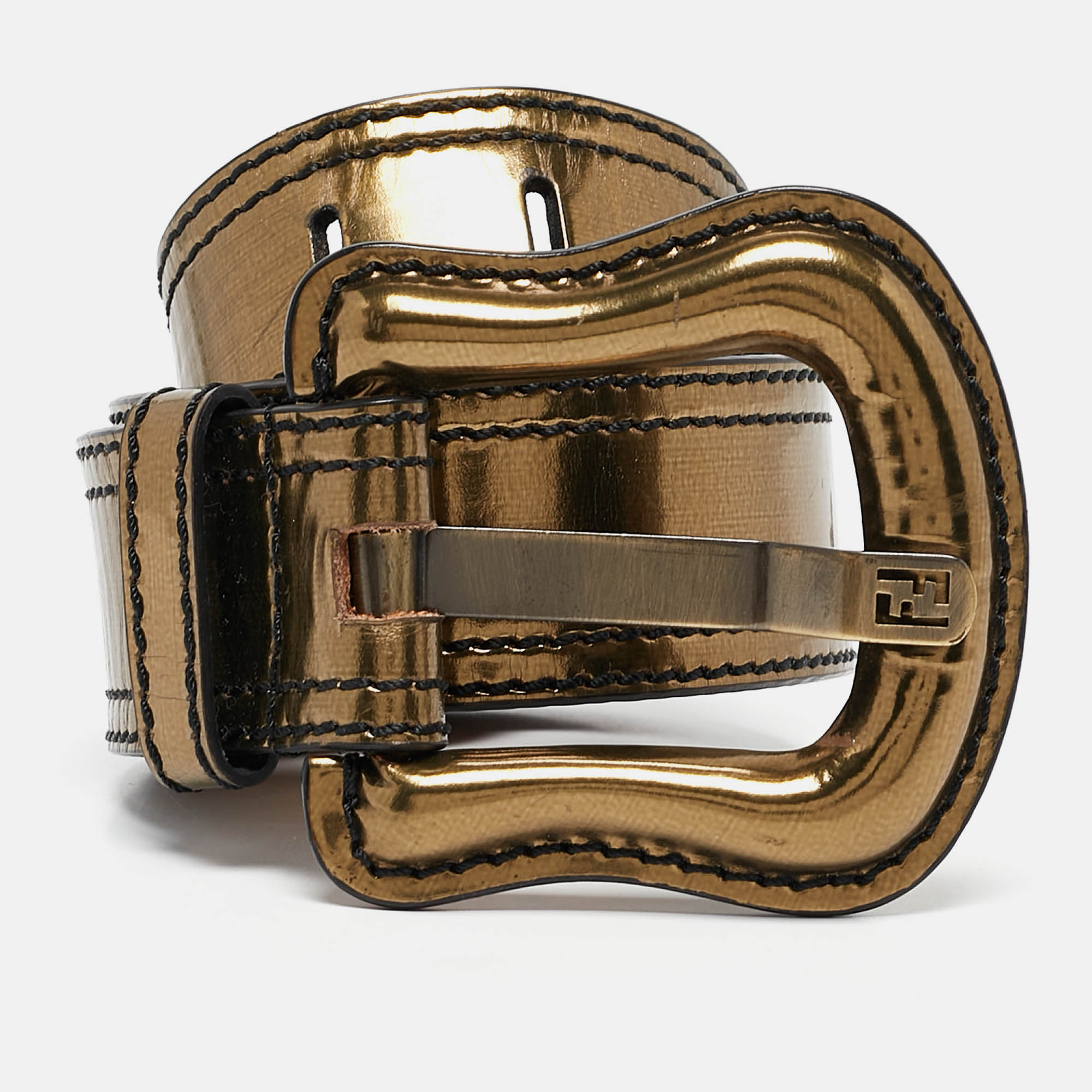 

Fendi Gold Patent Leather B Buckle Belt 95CM