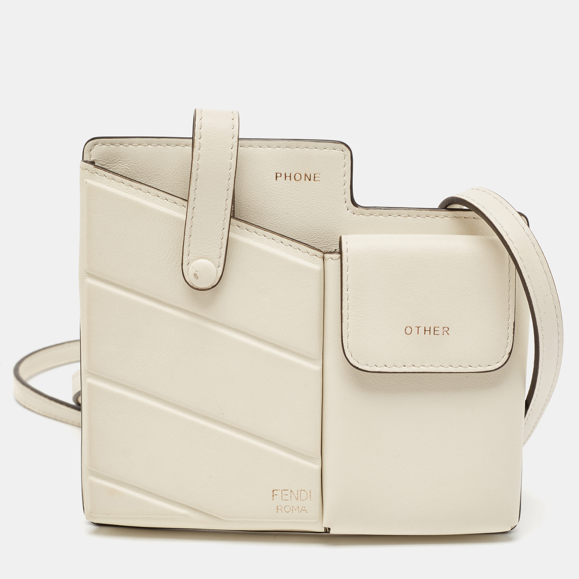 

Fendi Off White Leather Mini Two Pocket Crossbody Bag