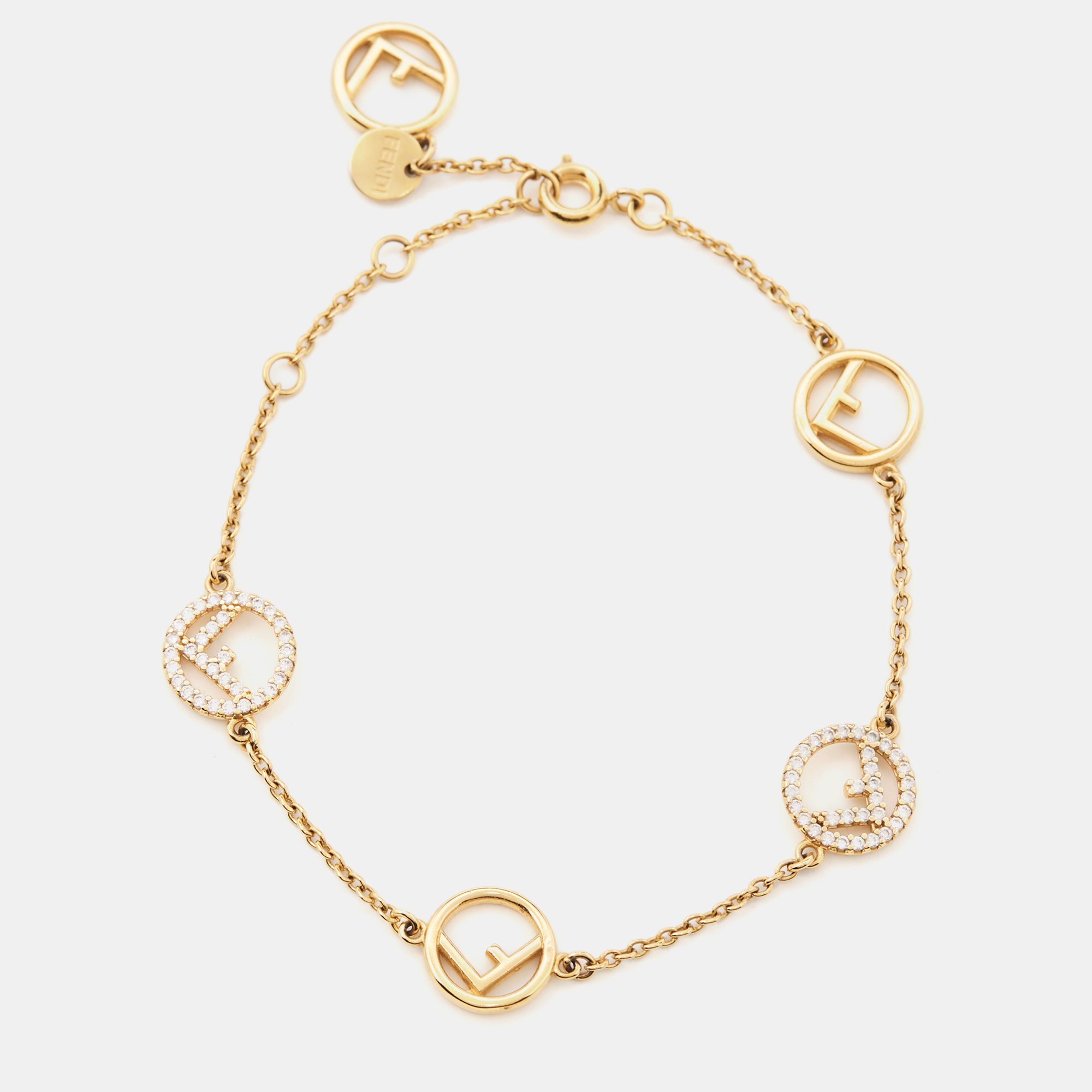 

Fendi F is Fendi Crystal Logo Gold Tone Station Bracelet