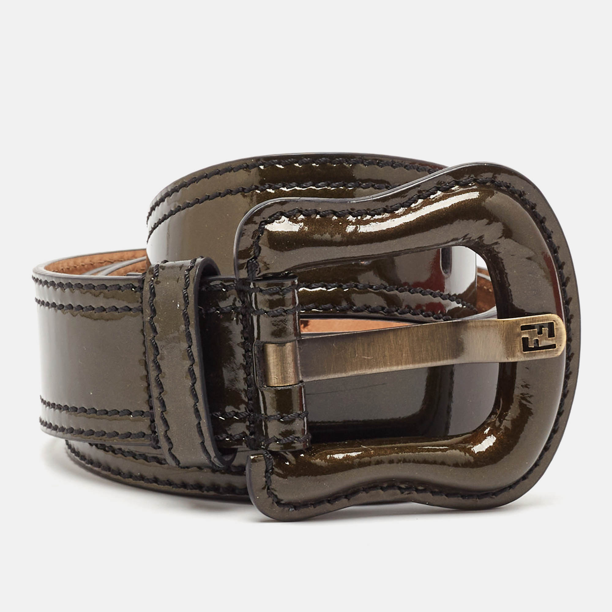 

Fendi Green Patent Leather B Buckle Belt