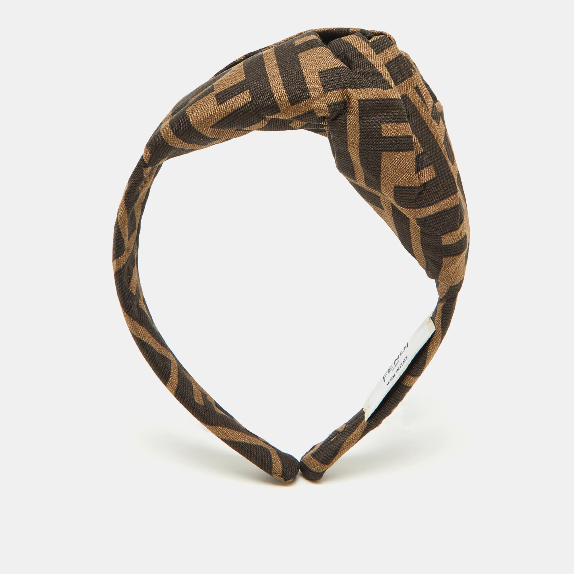 

Fendi Brown Zucca Monogram Silk Knotted Head Band