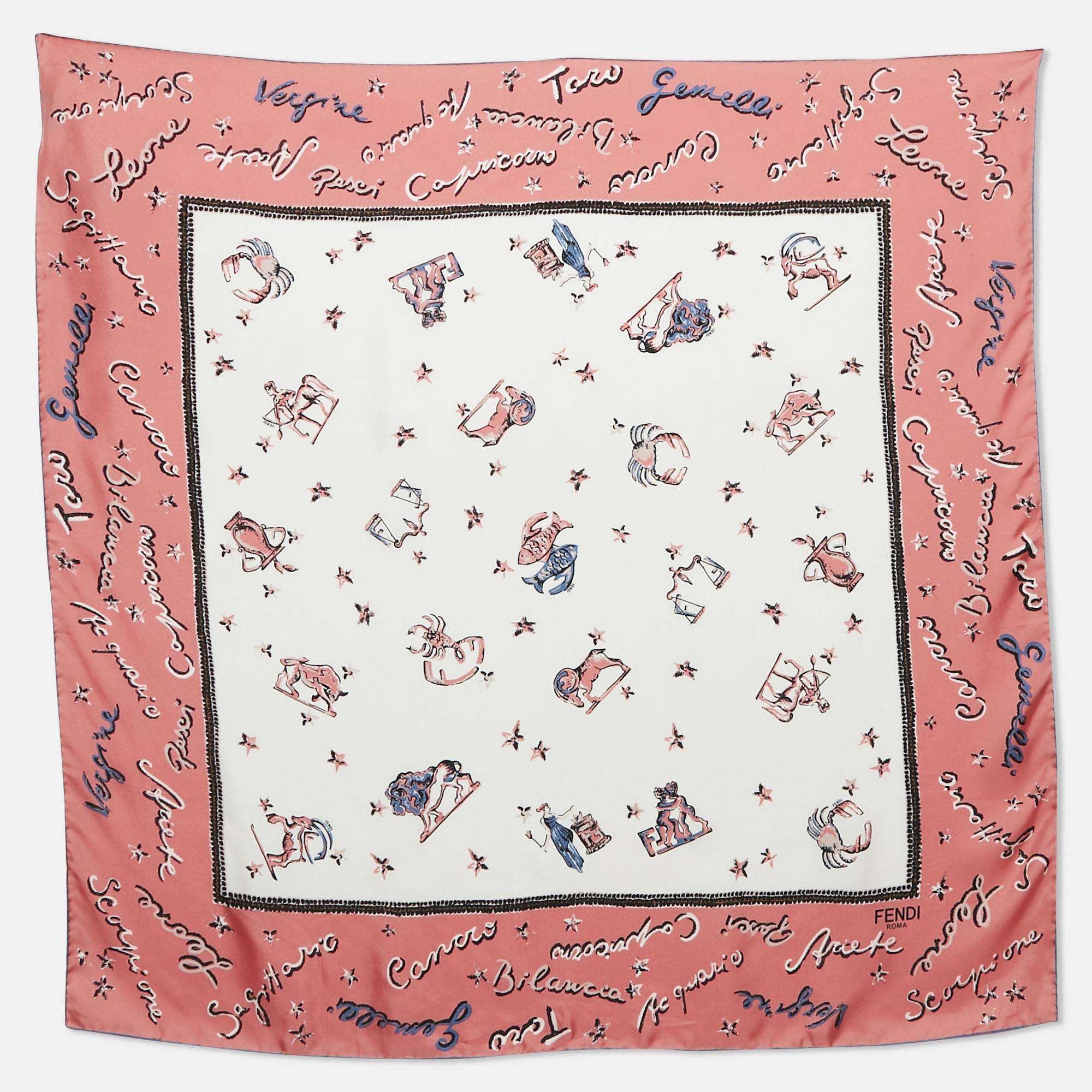 

Fendi Pink/White Silk Astrology Square Scarf