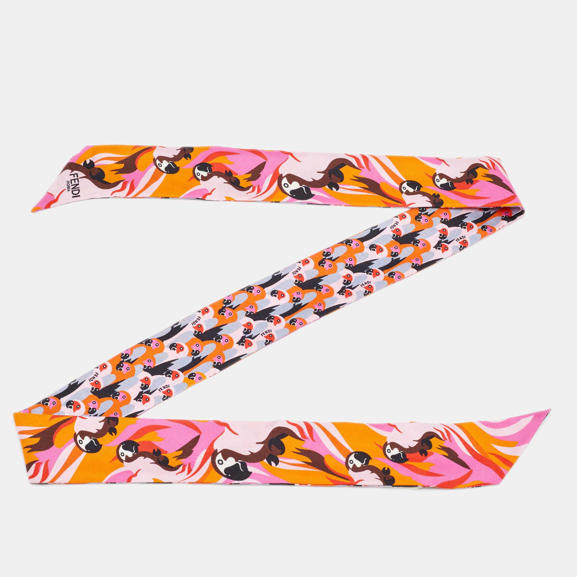 Fendi Multicolor Printed Silk Bandeau Twilly 