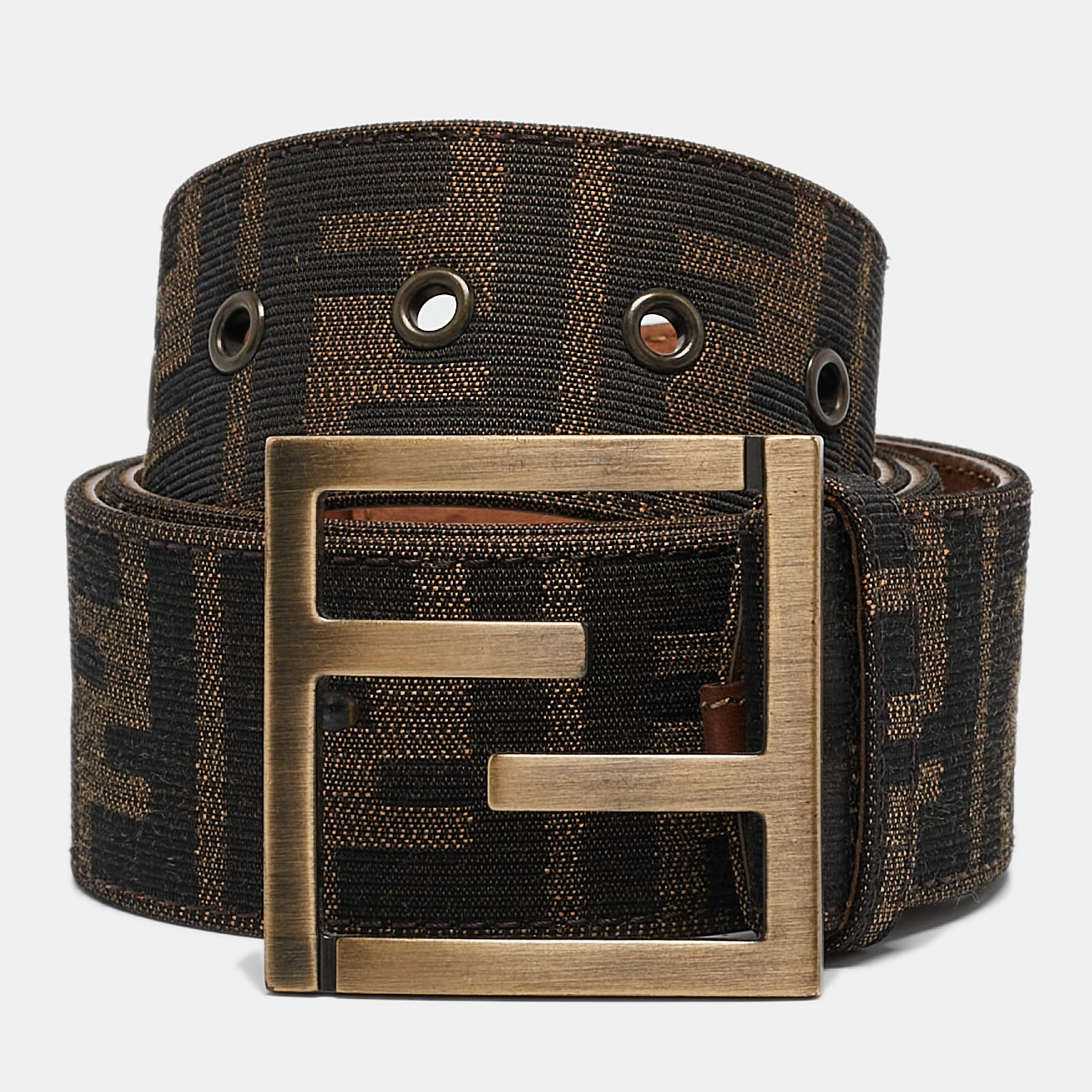 

Fendi Brown Zucca Canvas FF Logo Buckle Belt