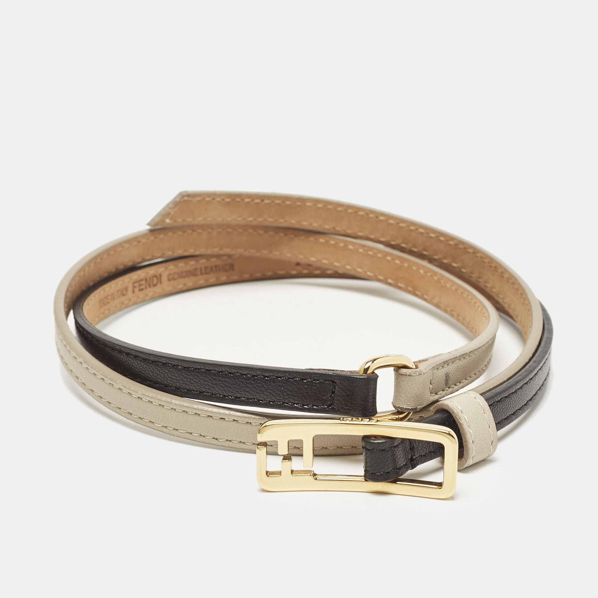 

Fendi Black/Grey Leather Slim Belt