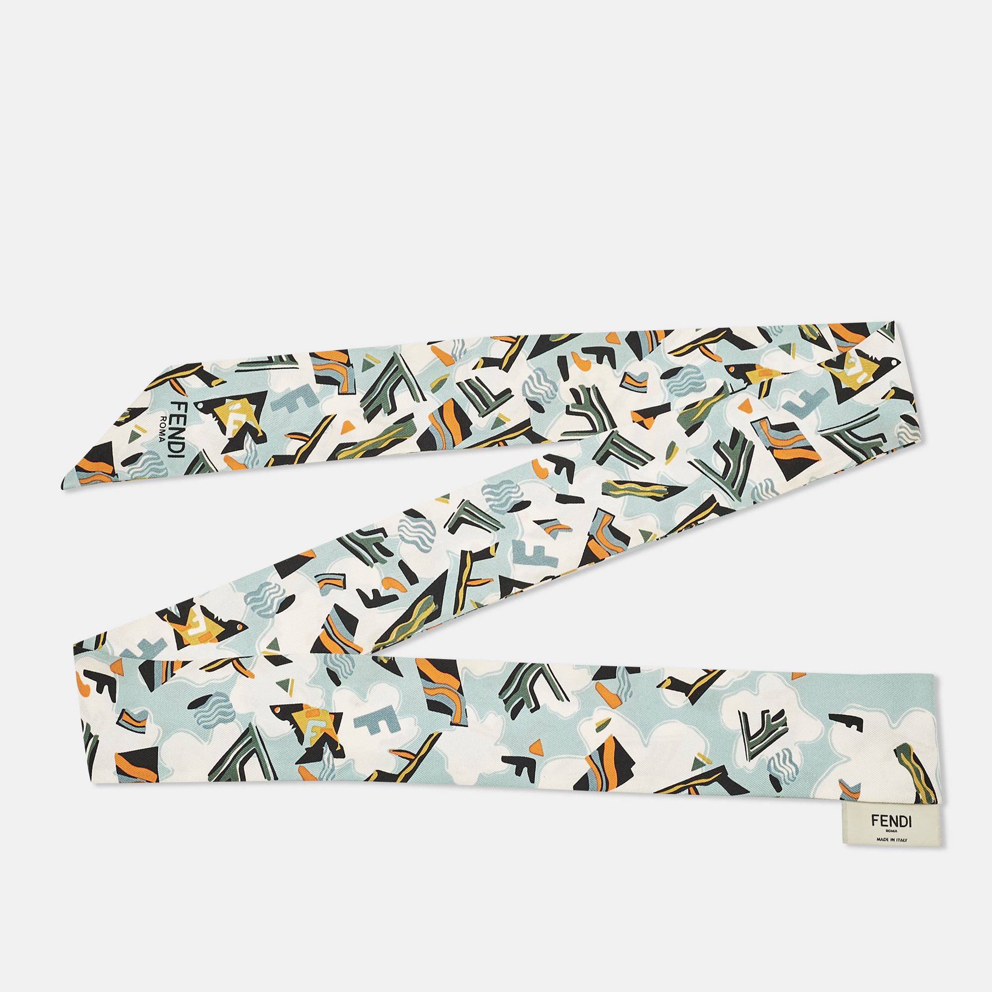 

Fendi Blue Print Silk Rappy Bandeau Scarf