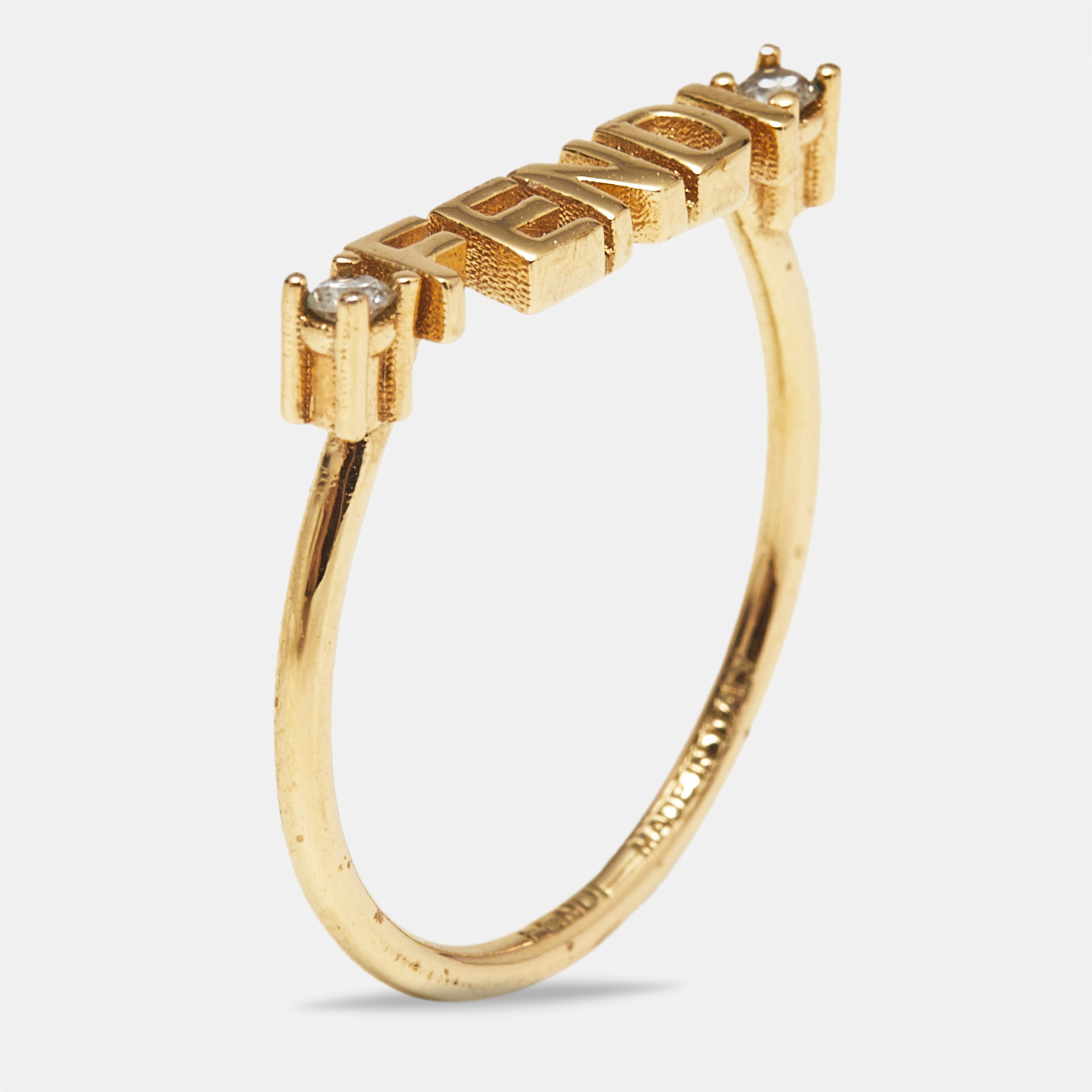 

Fendi Signature Crystals Gold Tone Ring Size