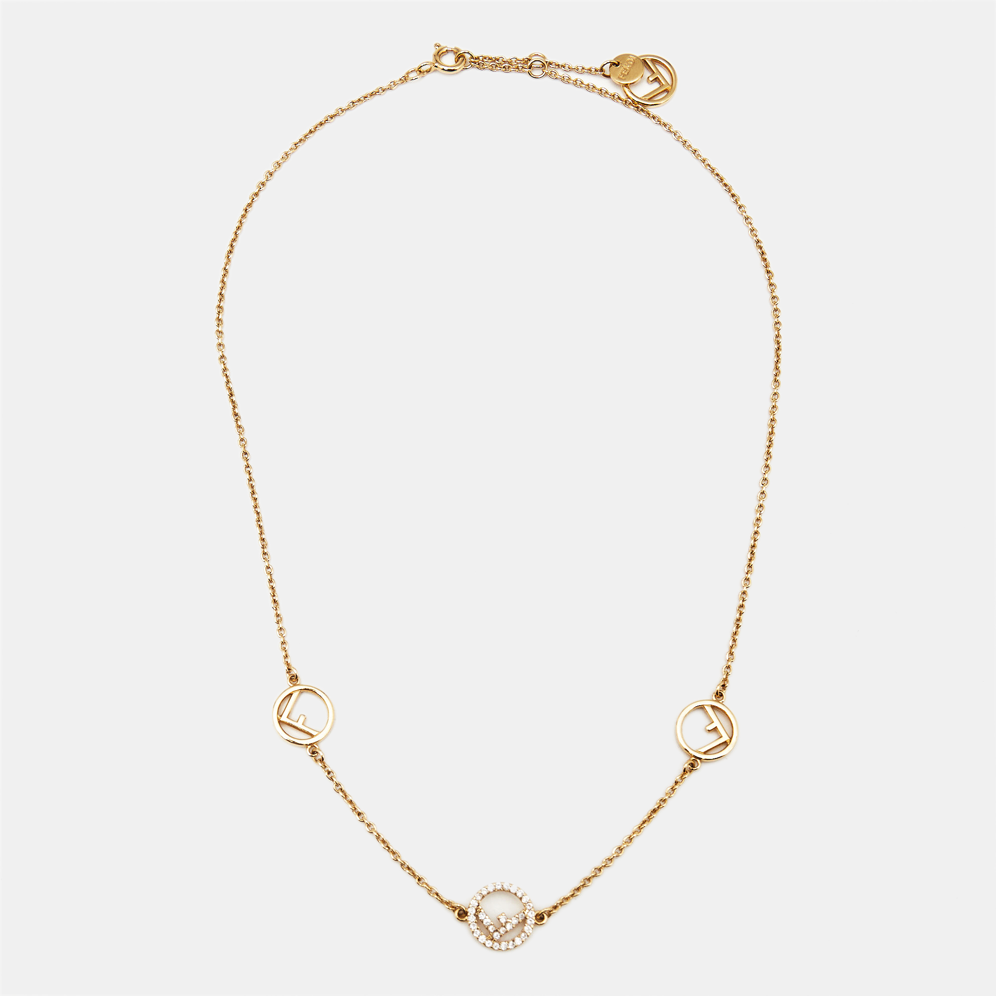 

Fendi F Is Fendi Crystals Gold Tone Necklace