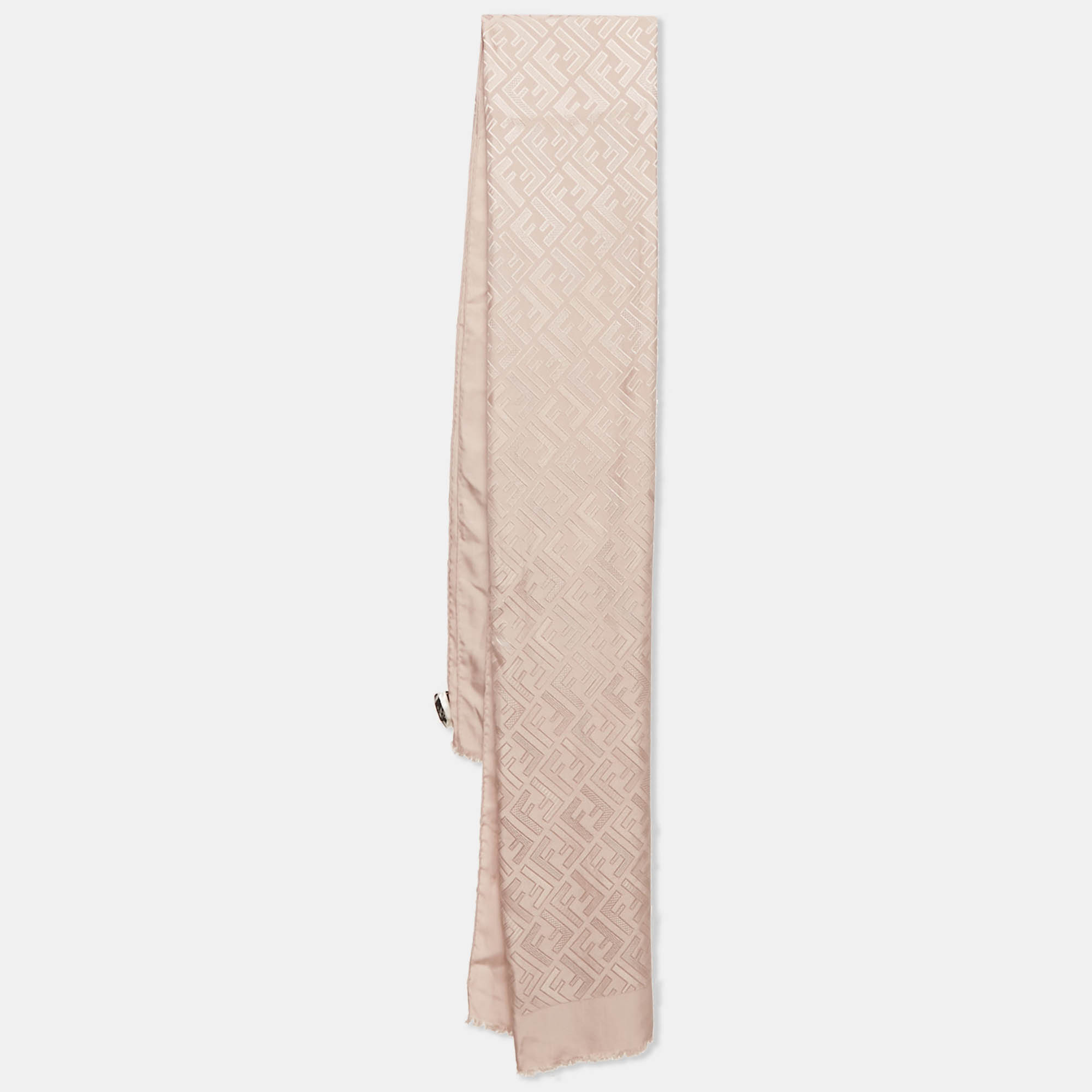 

Fendi Beige Grey Logo Monogram Silk Jacquard Scarf
