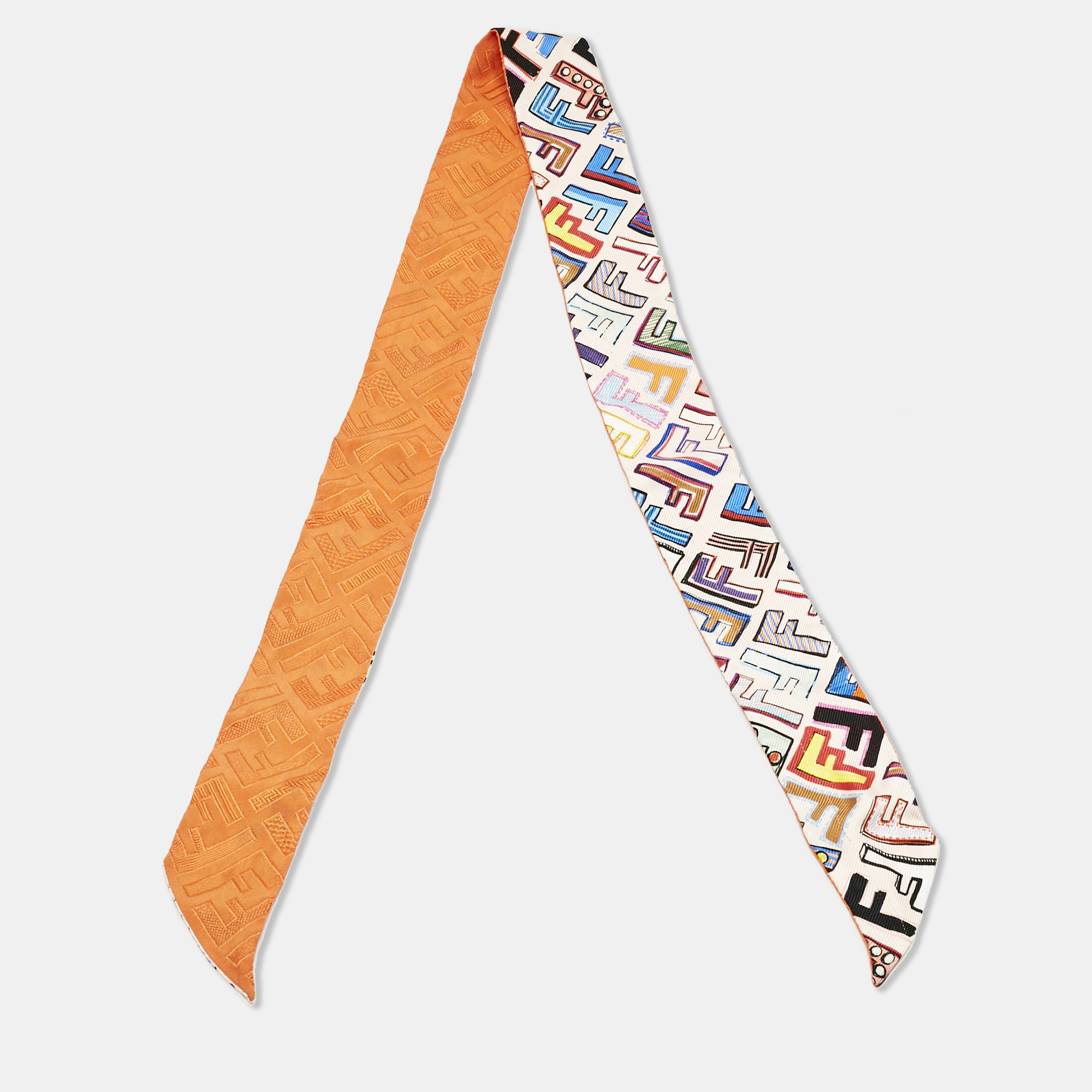 

Fendi Multicolor/Orange Zucca Fun Fair Silk Bandeau Scarf