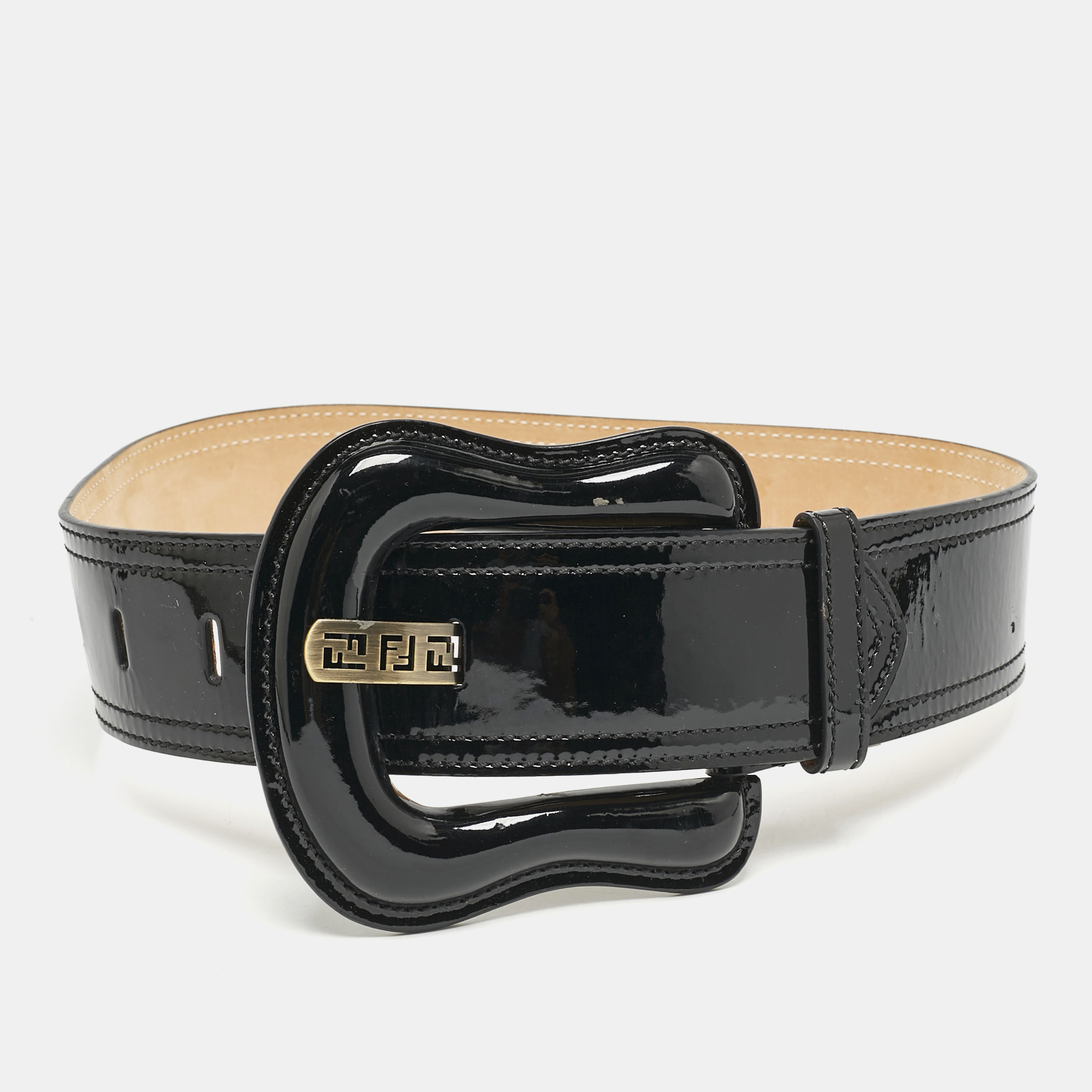 

Fendi Black Patent Leather B Buckle Waist Belt 80CM