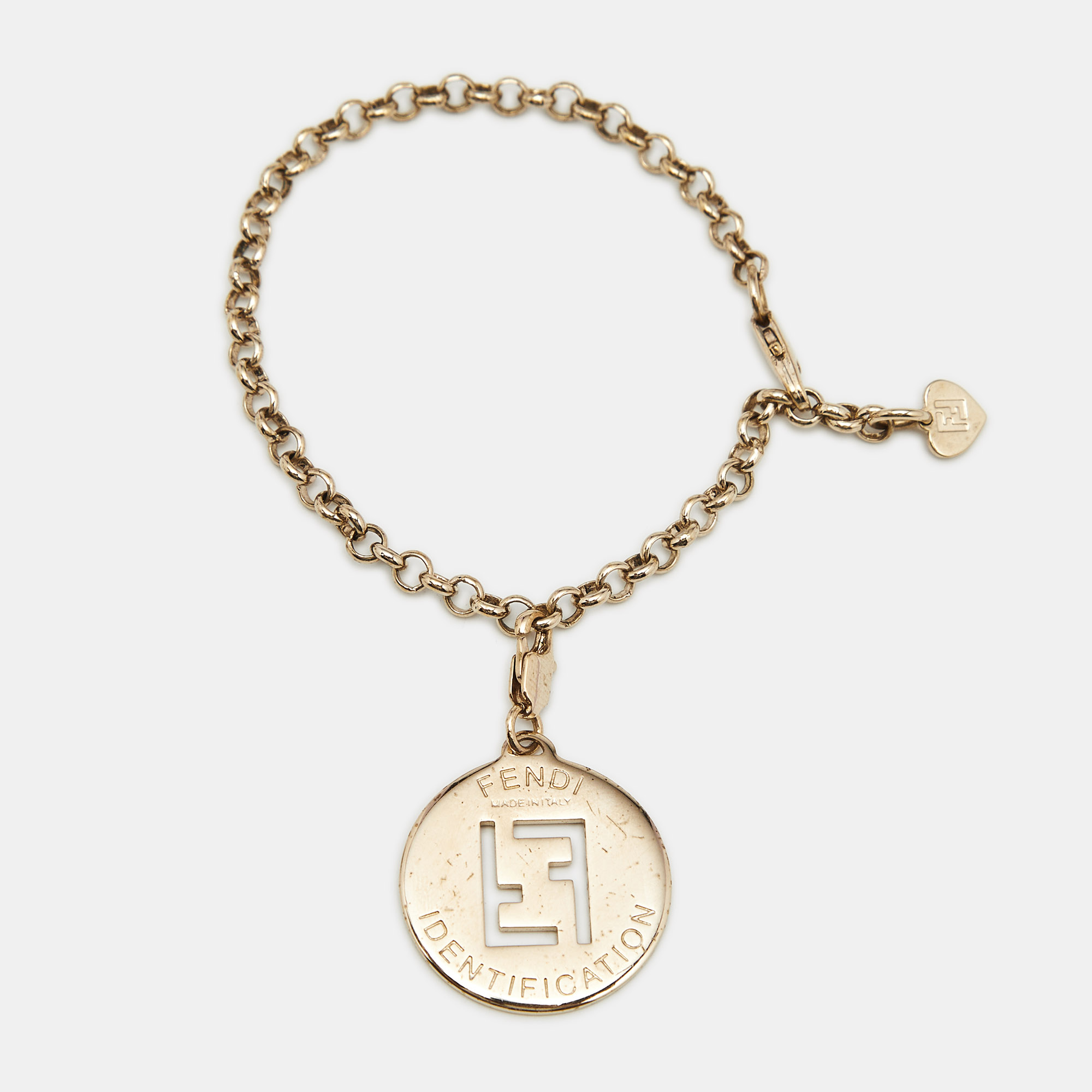 

Fendi FF Identification Charm Gold Tone Bracelet