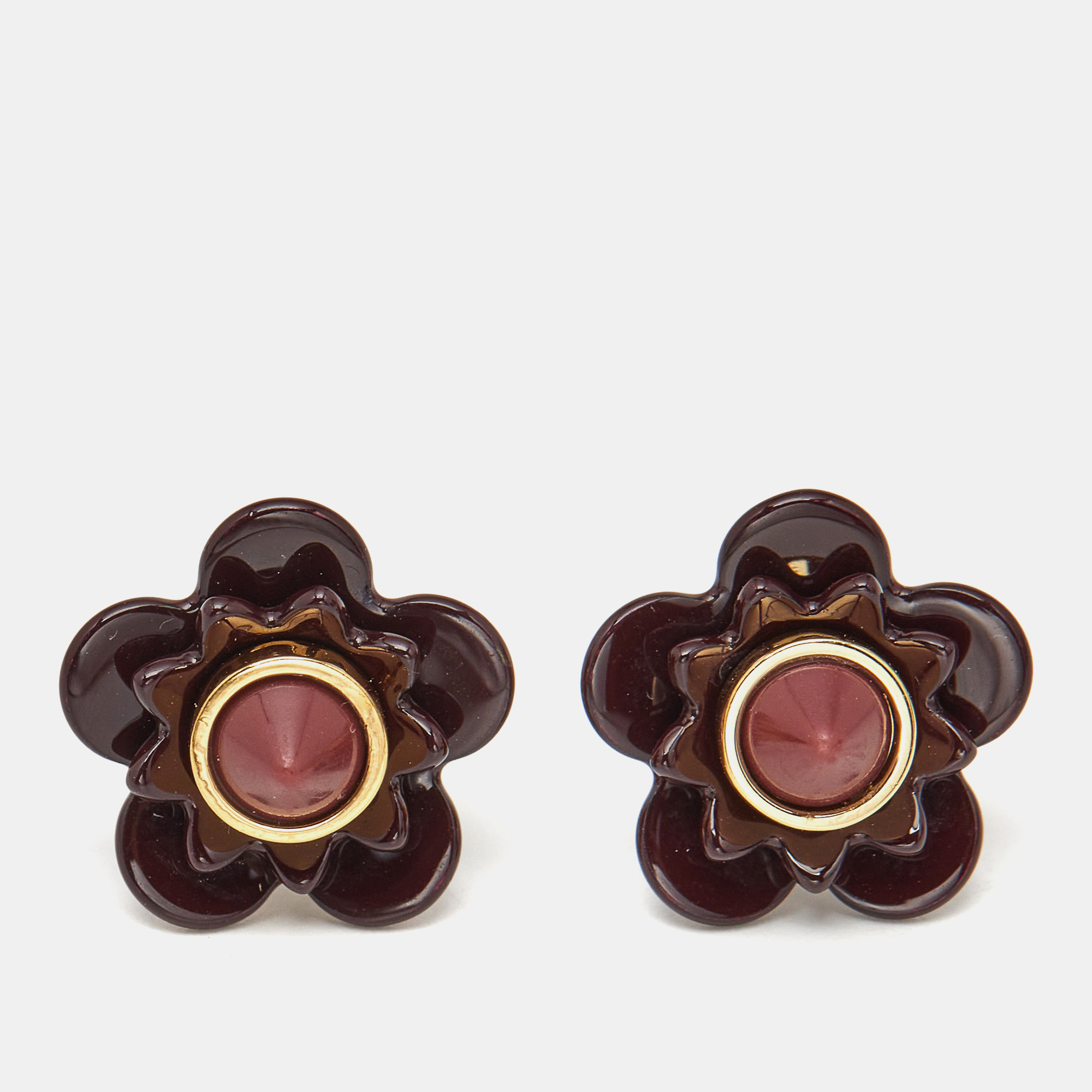 

Fendi Blossom Resin Gold Tone Flower Stud Earrings