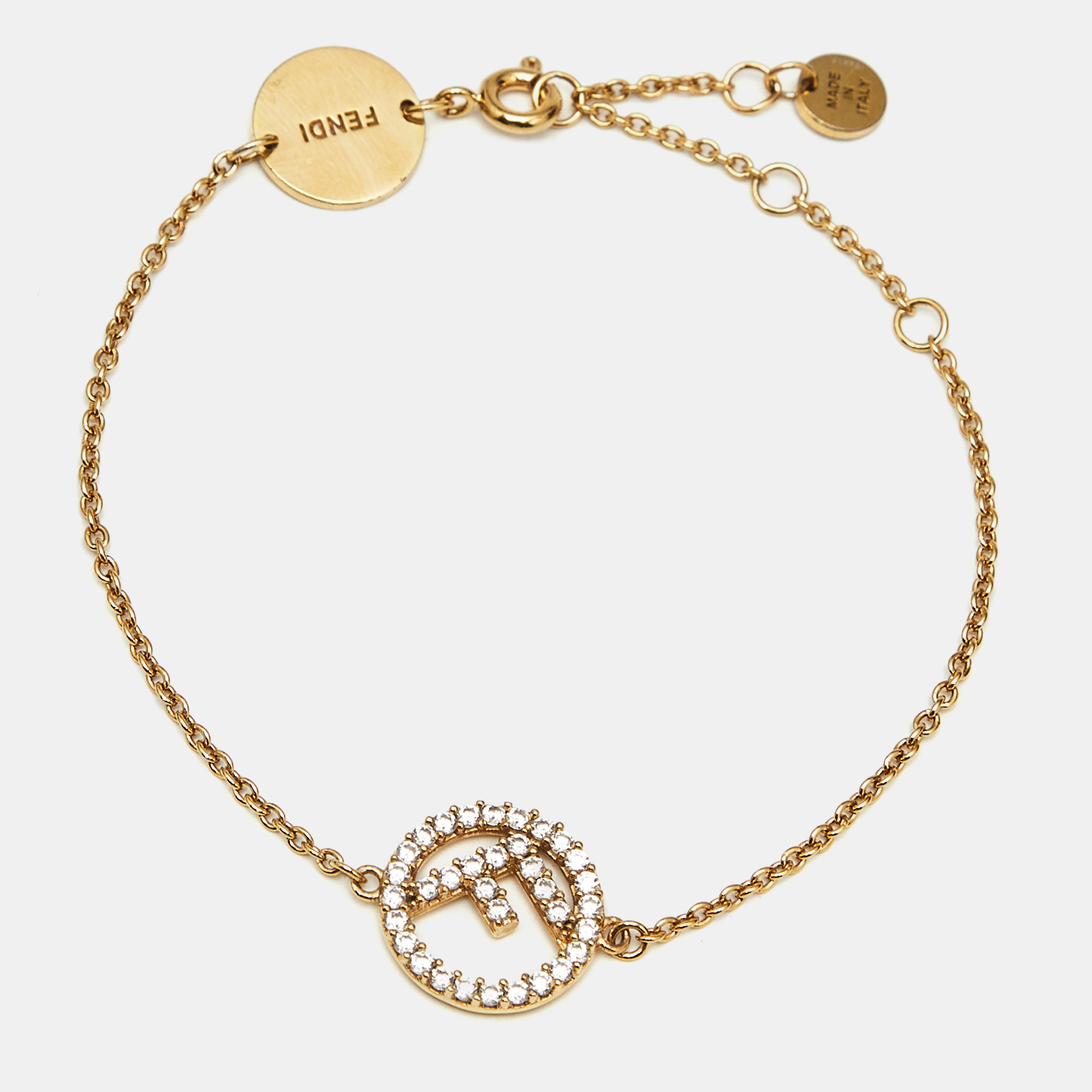 Pre-owned Fendi Crystal Gold Tone Bracelet