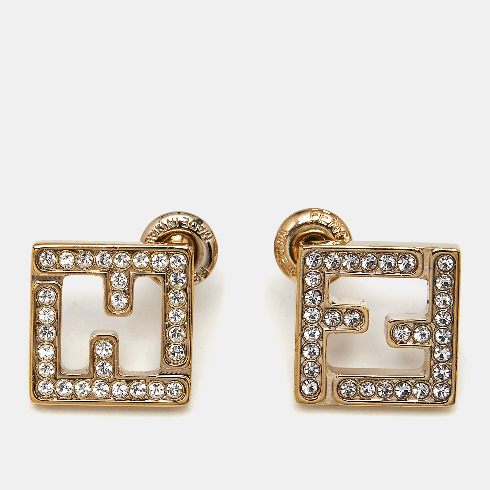 

Fendi FF Logo Crystal Studded Gold Tone Stud Earrings