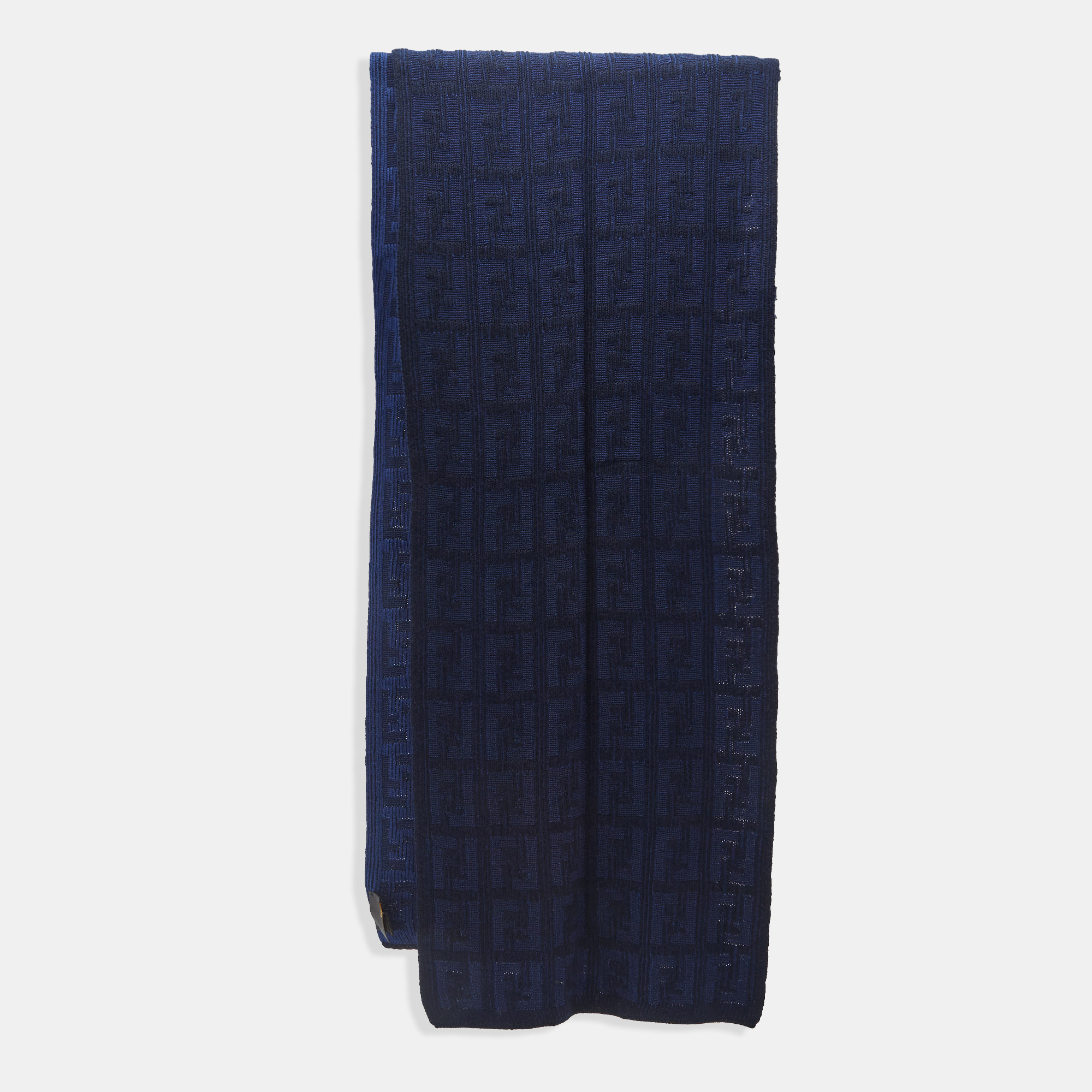 Pre-owned Fendi Blue Ff Jacquard Knit Stole