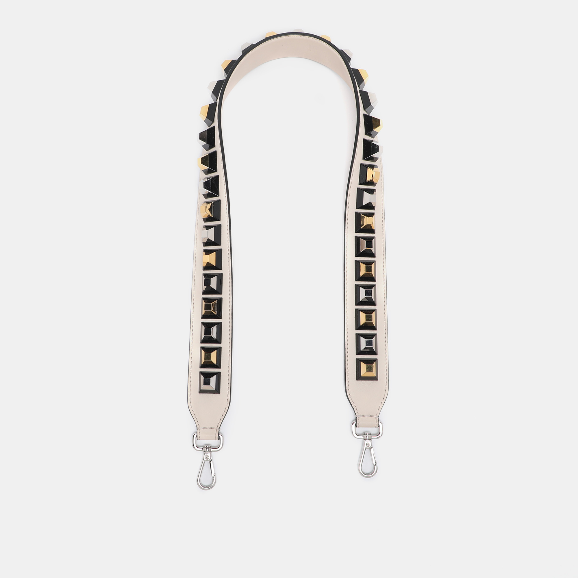 Pre-owned Fendi Cream Leather Studded Strap You Shoulder Bag Strap In White
