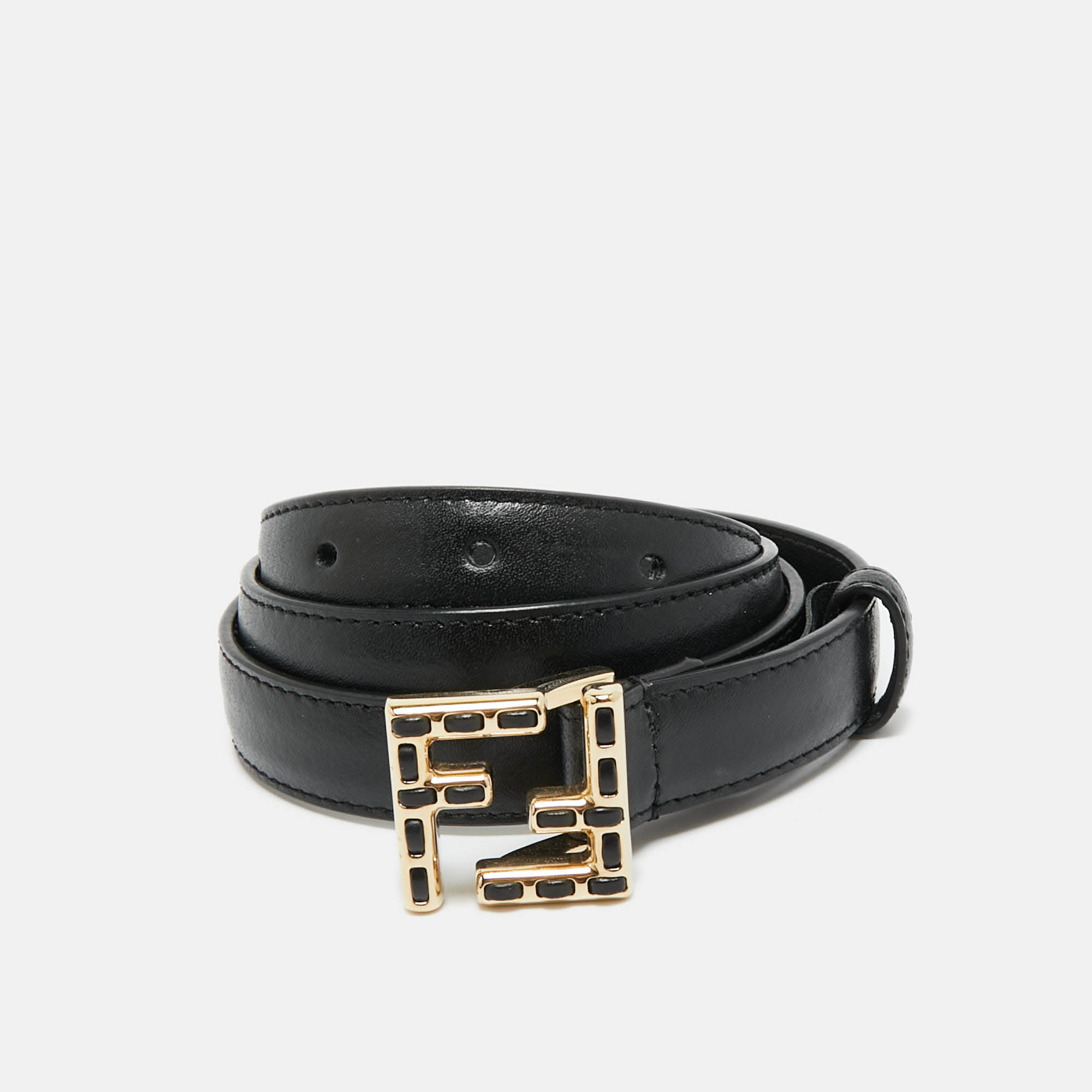 

Fendi Black Leather FF Buckle Slim Belt