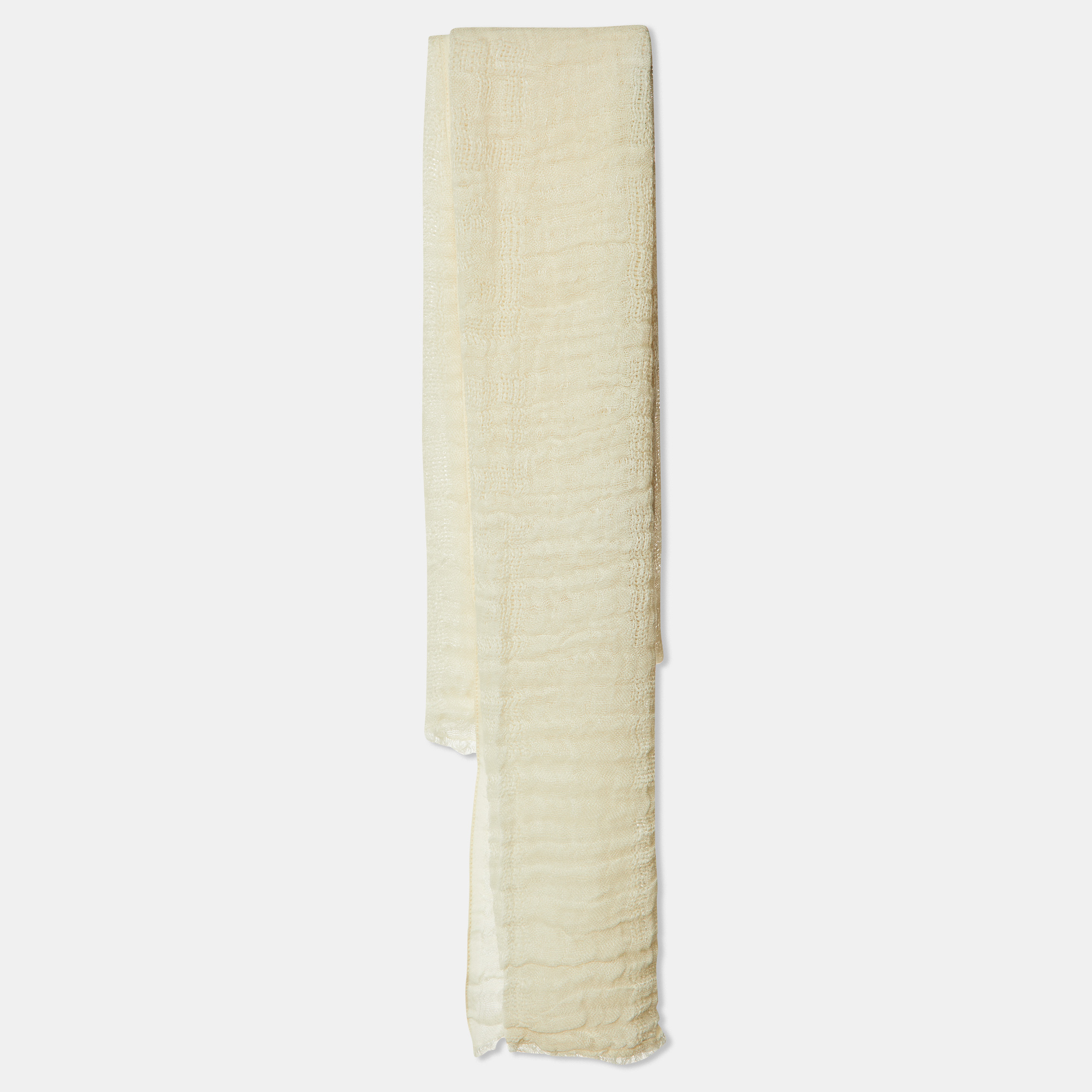 Pre-owned Fendi Cream Cotton & Linen Stole In White