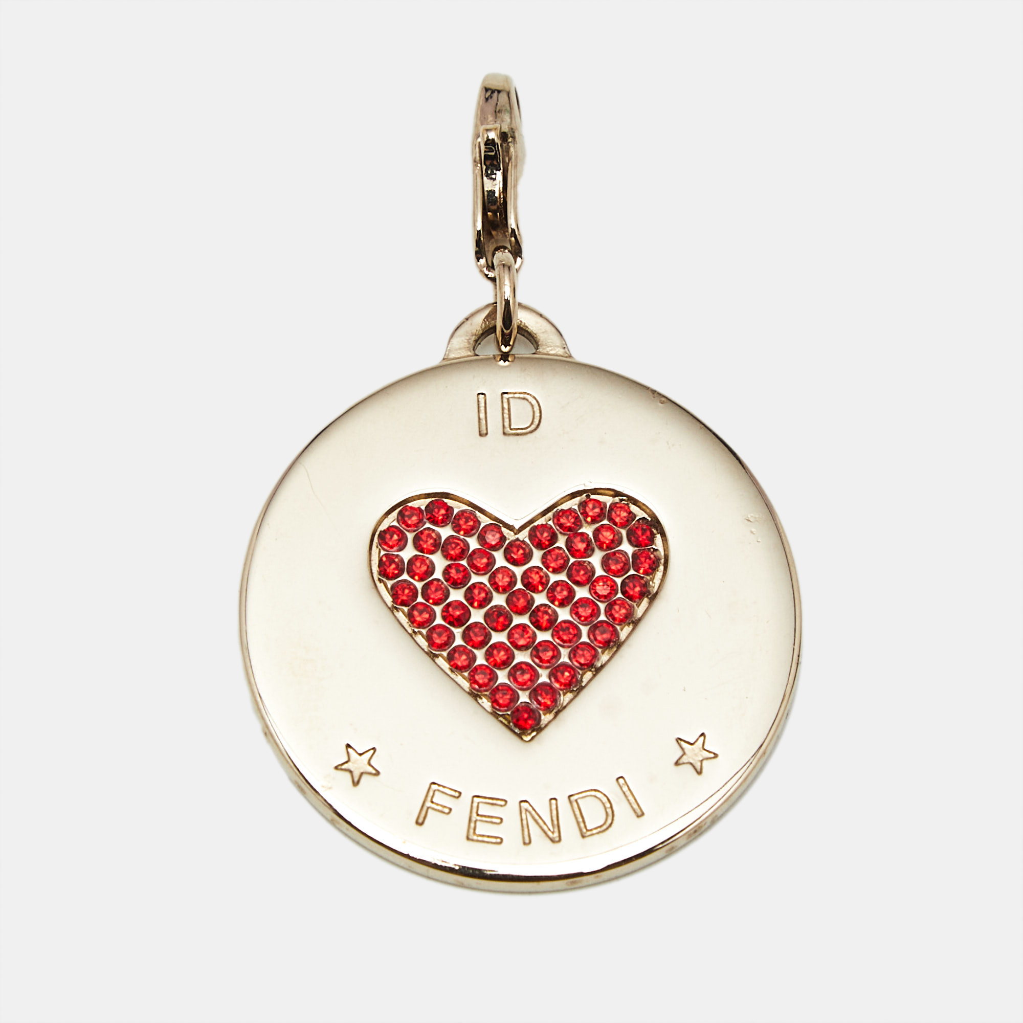 Pre-owned Fendi Identification Heart Crytslas Gold Tone Charm