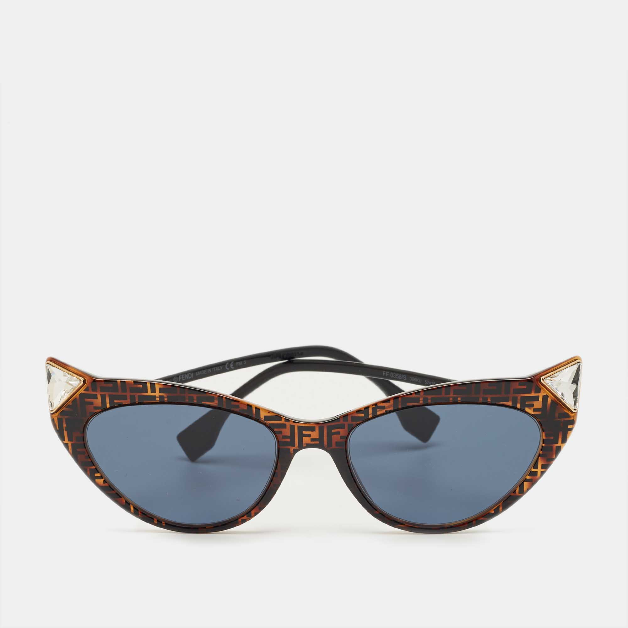 Pre-owned Fendi Black/brown Ff0356/s Crystal Cat Eye Sunglasses