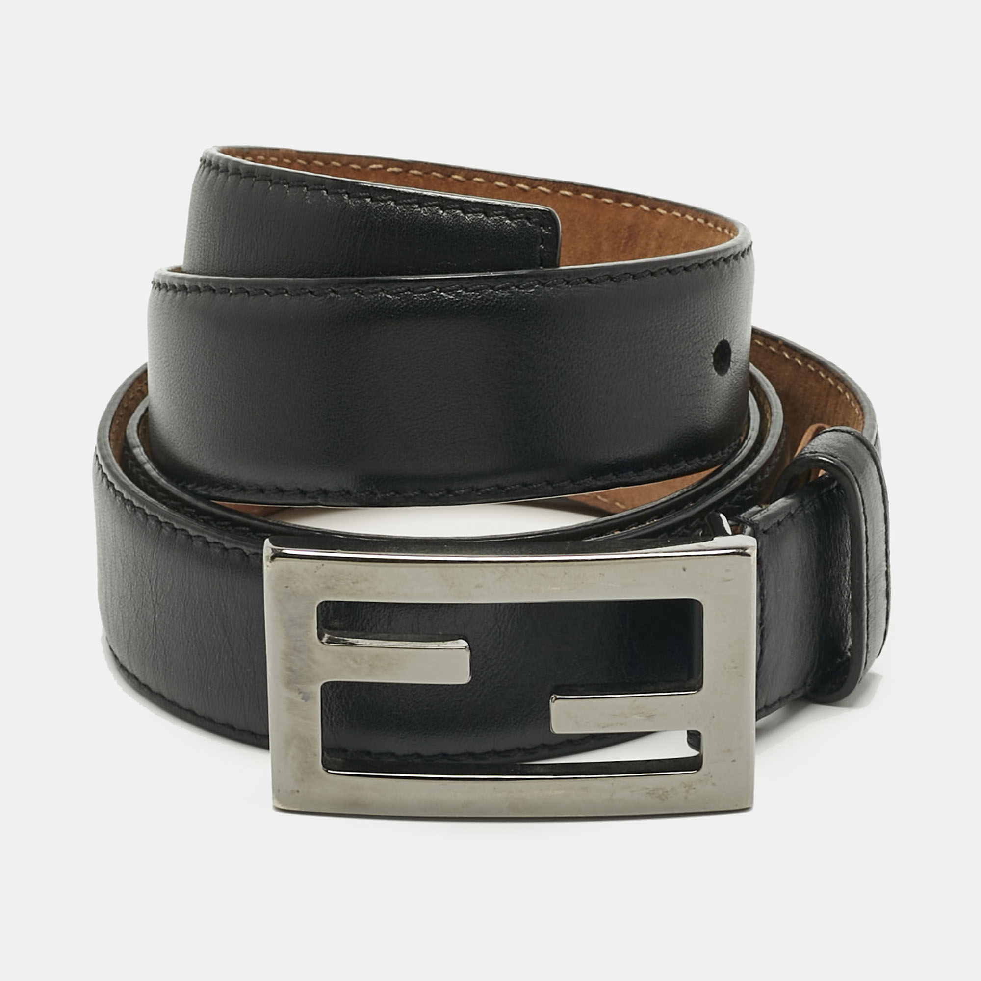 

Fendi Black Leather FF Buckle Belt 95CM