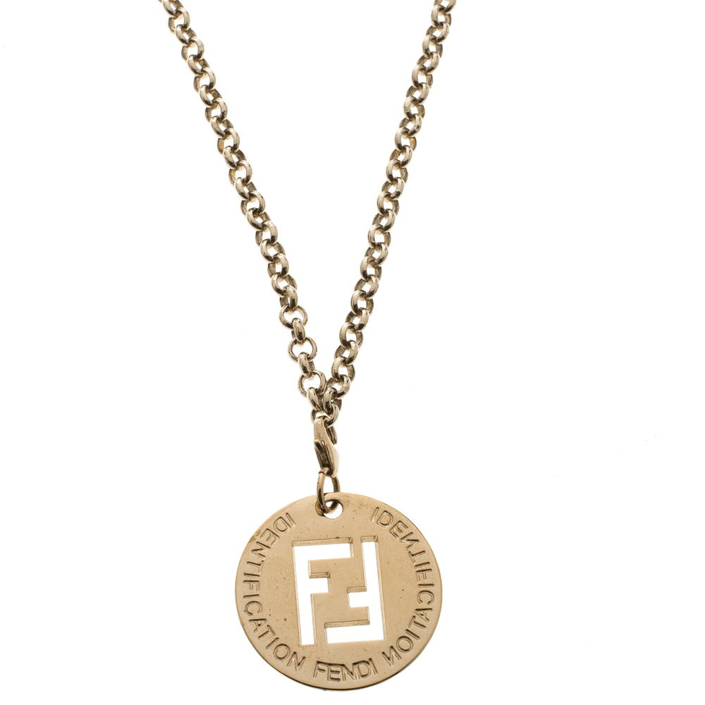 Fendi Logo Gold Tone Pendant Charm Rolo 