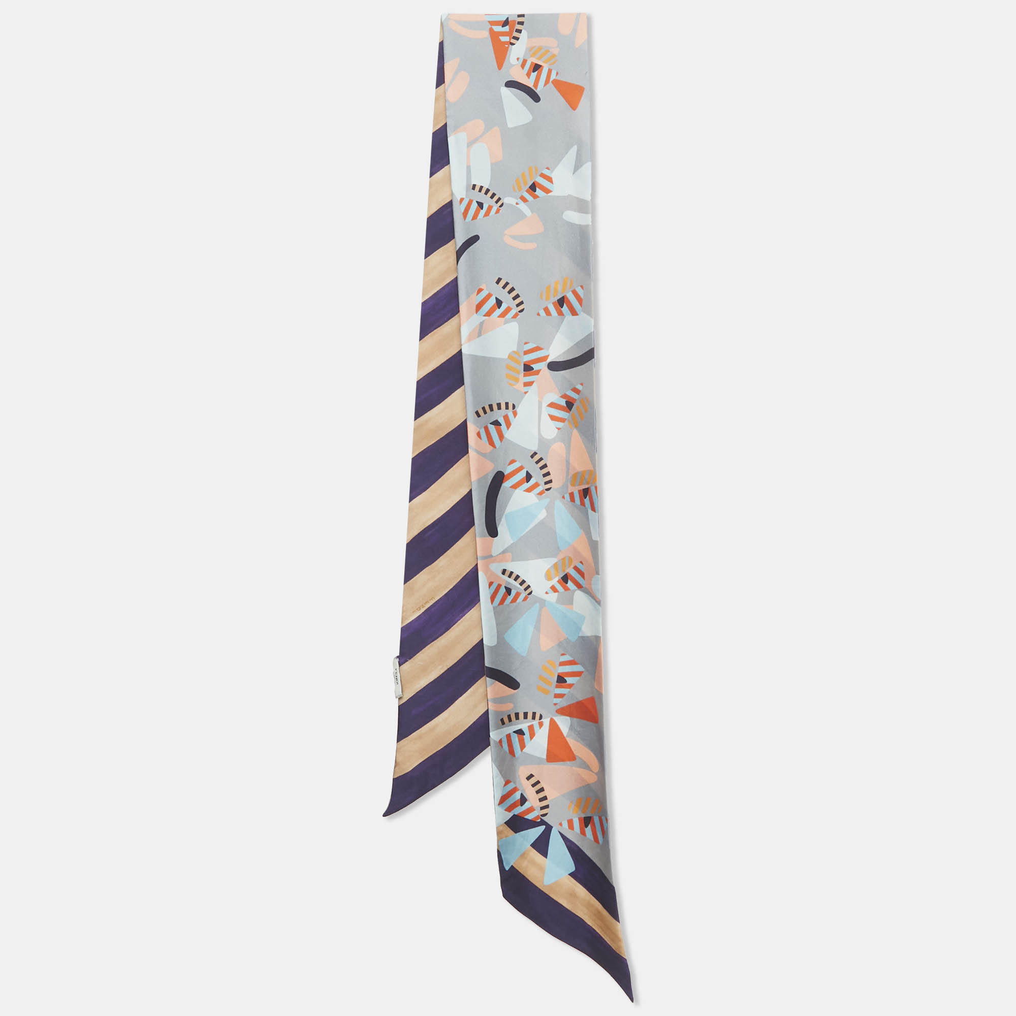 Pre-owned Fendi Grey Monster Eyes Silk Wrappy Scarf In Gray