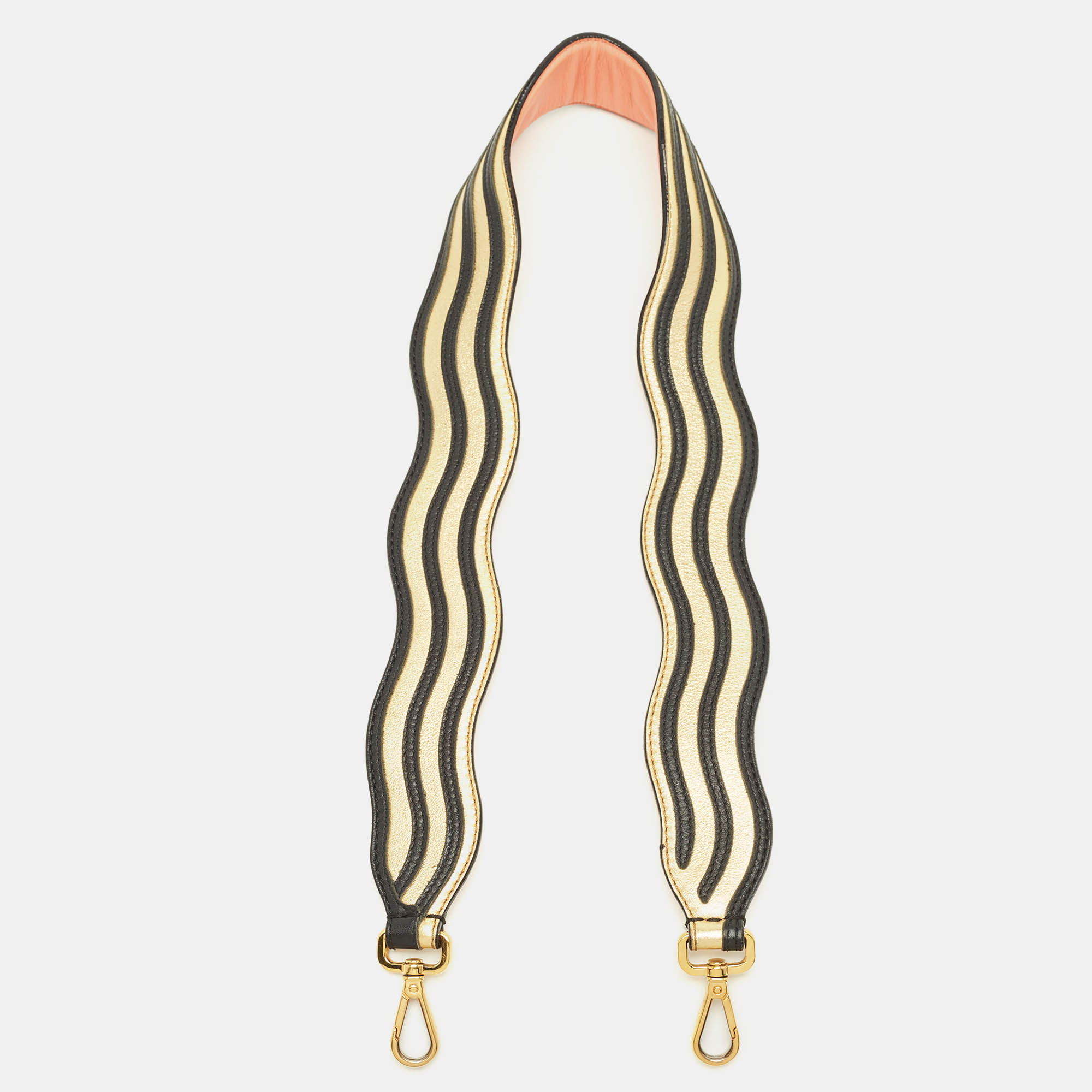 Click to view more detailed imagery on our partner's website Pre-owned Fendi Wave Stripe Bag Shoulder Strap Gold/black Leather