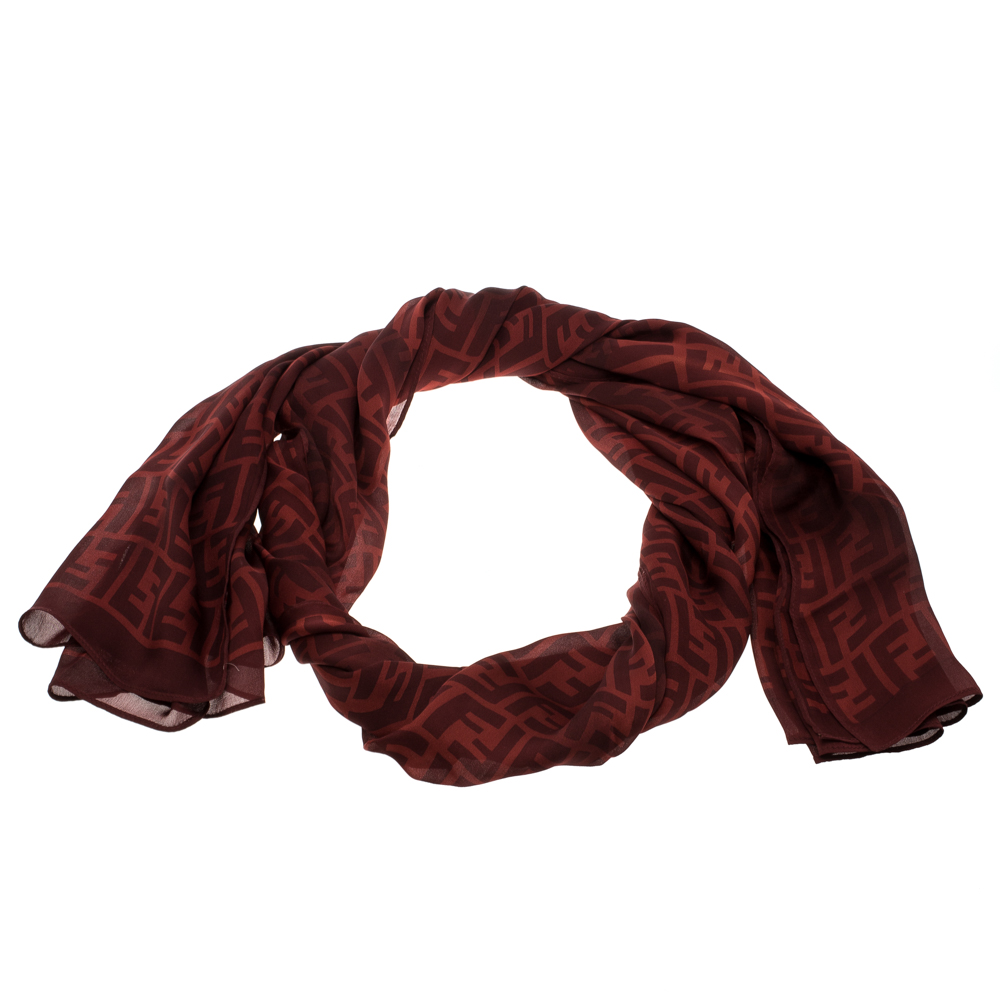 مملوكة مسبقًا Fendi Dual Tone Silk Chiffon Zucca Print Scarf