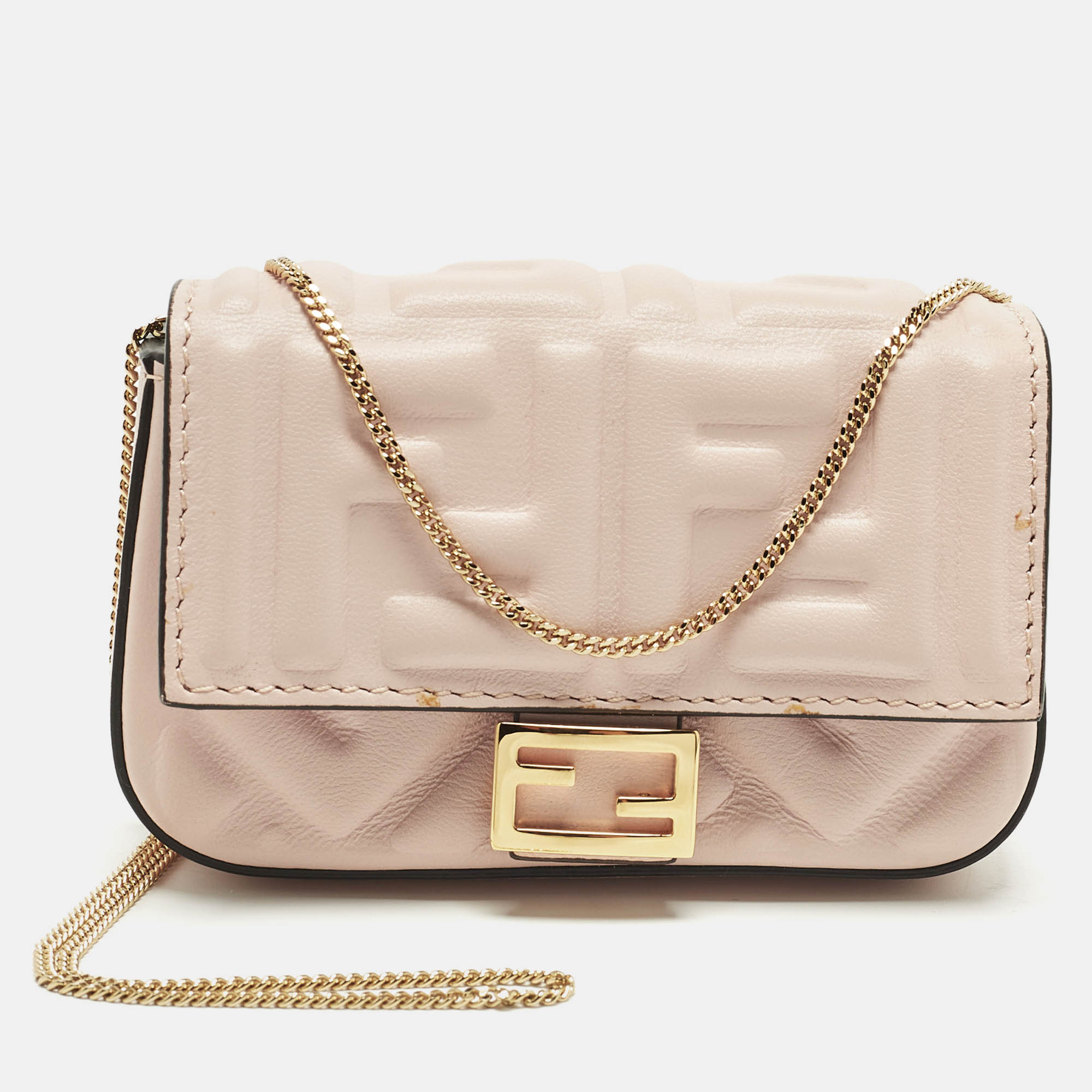 

Fendi Baguette Nano Charm Pink FF Embossed Leather