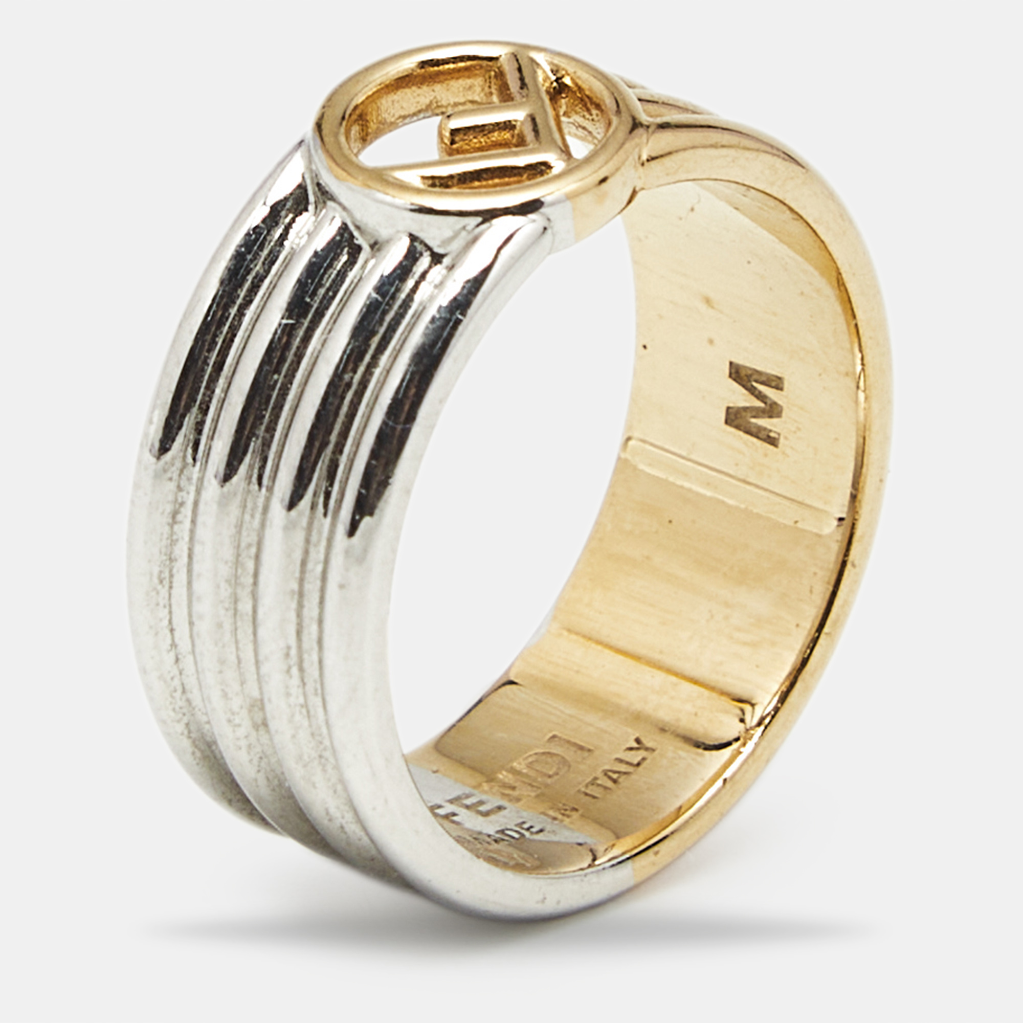 Pre-owned Fendi Two Tone Band Ring Size 54