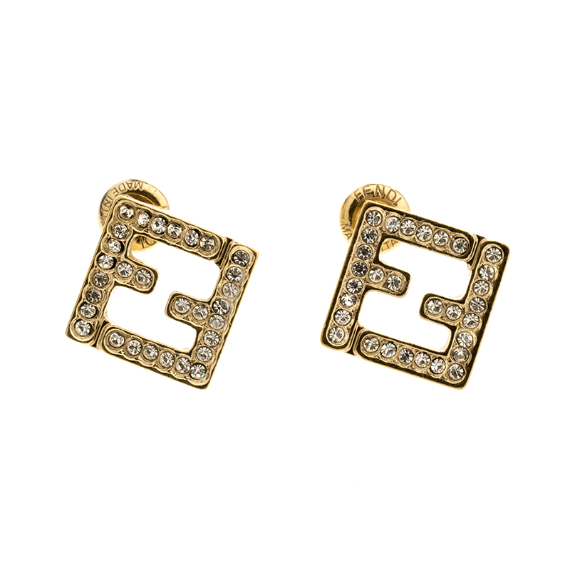 Fendi F is Fendi Gold Tone Crystal Embellished Stud Earrings Fendi | TLC