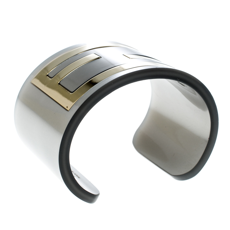 

Fendi Grey Resin Gold Tone Wide Open Cuff Bracelet