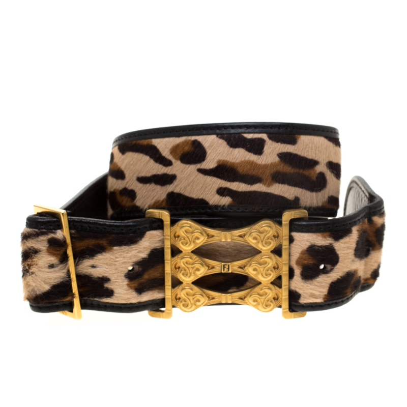 

Fendi Beige Leopard Print Pony Hair Adjustable Belt Size