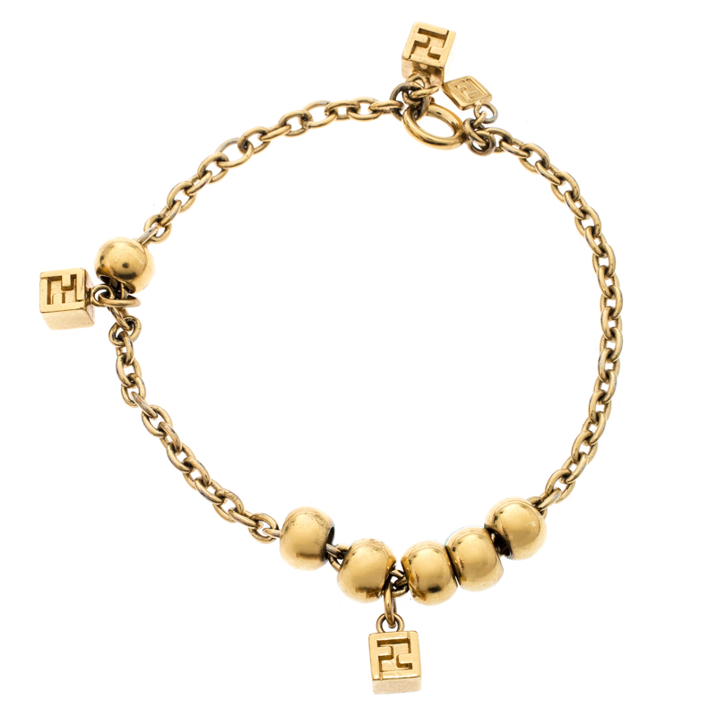 Fendi FF Gold Tone Charm Bracelet