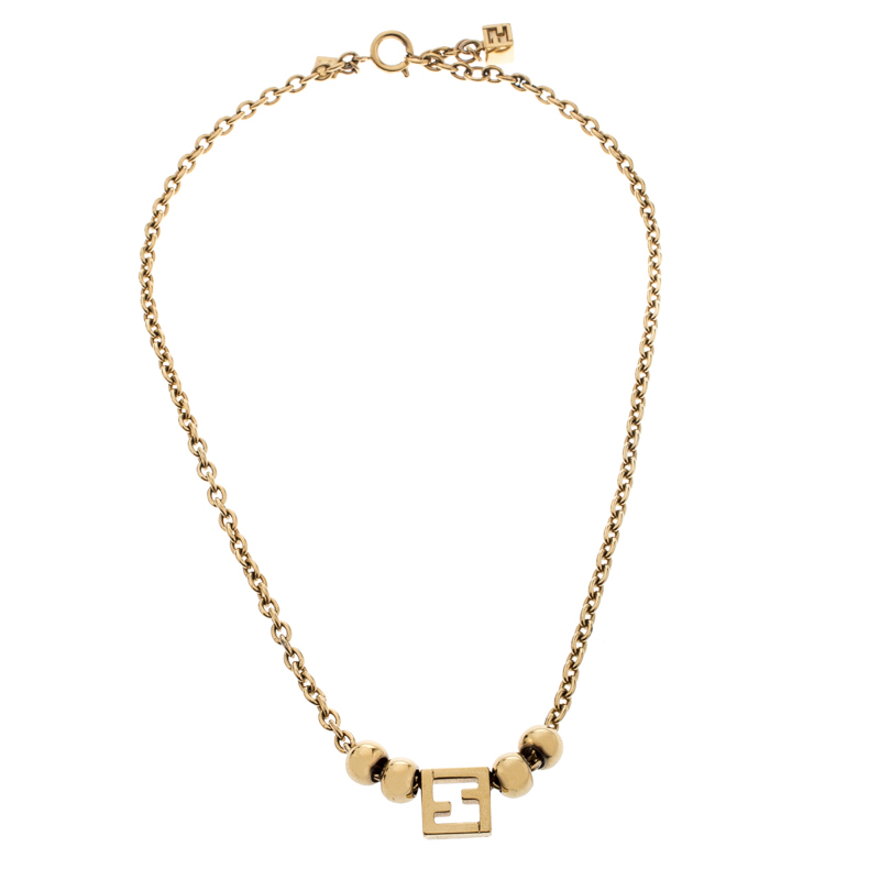 

Fendi FF Bead Gold Tone Chain Necklace