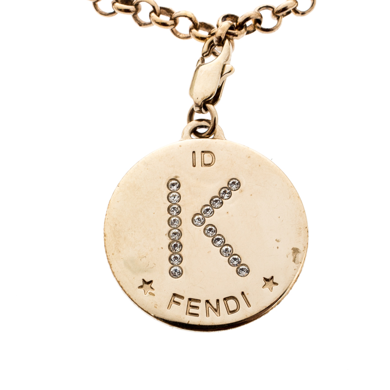 

Fendi Logo Identification Crystal Gold Tone Charm Bracelet