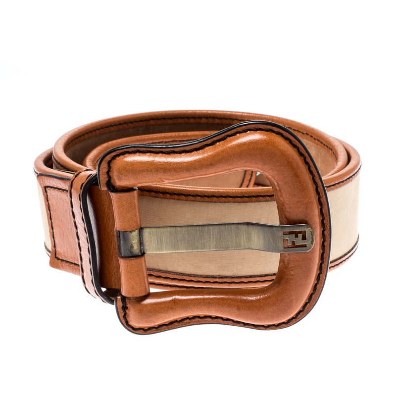 

Fendi Beige/Brown Fabric and Leather B Buckle Belt